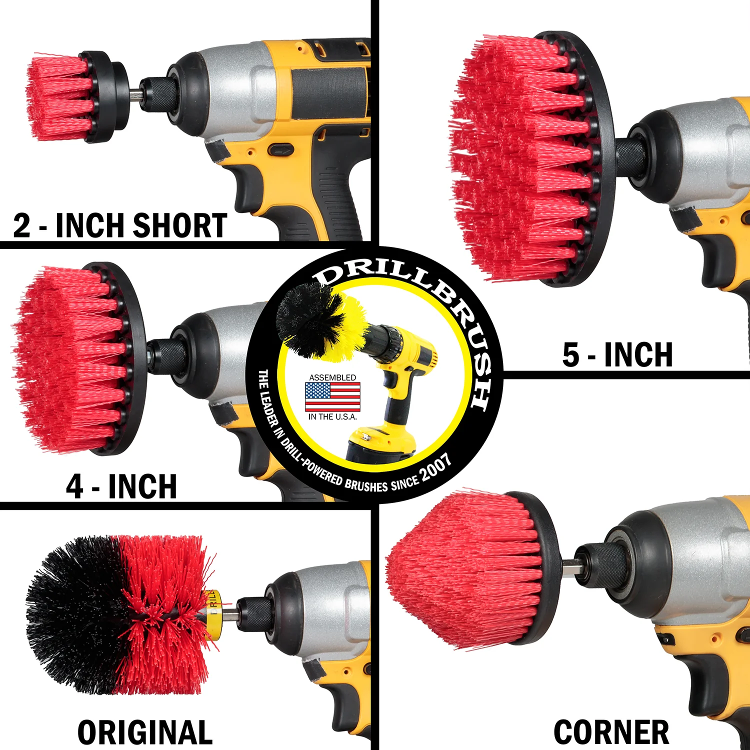 Original, 4in, 5in, 2in Short, and Corner Red Brushes - Stiff Bristles - Outdoor & Patio Cleaning | R-S-542CO-QC-DB - Image 3