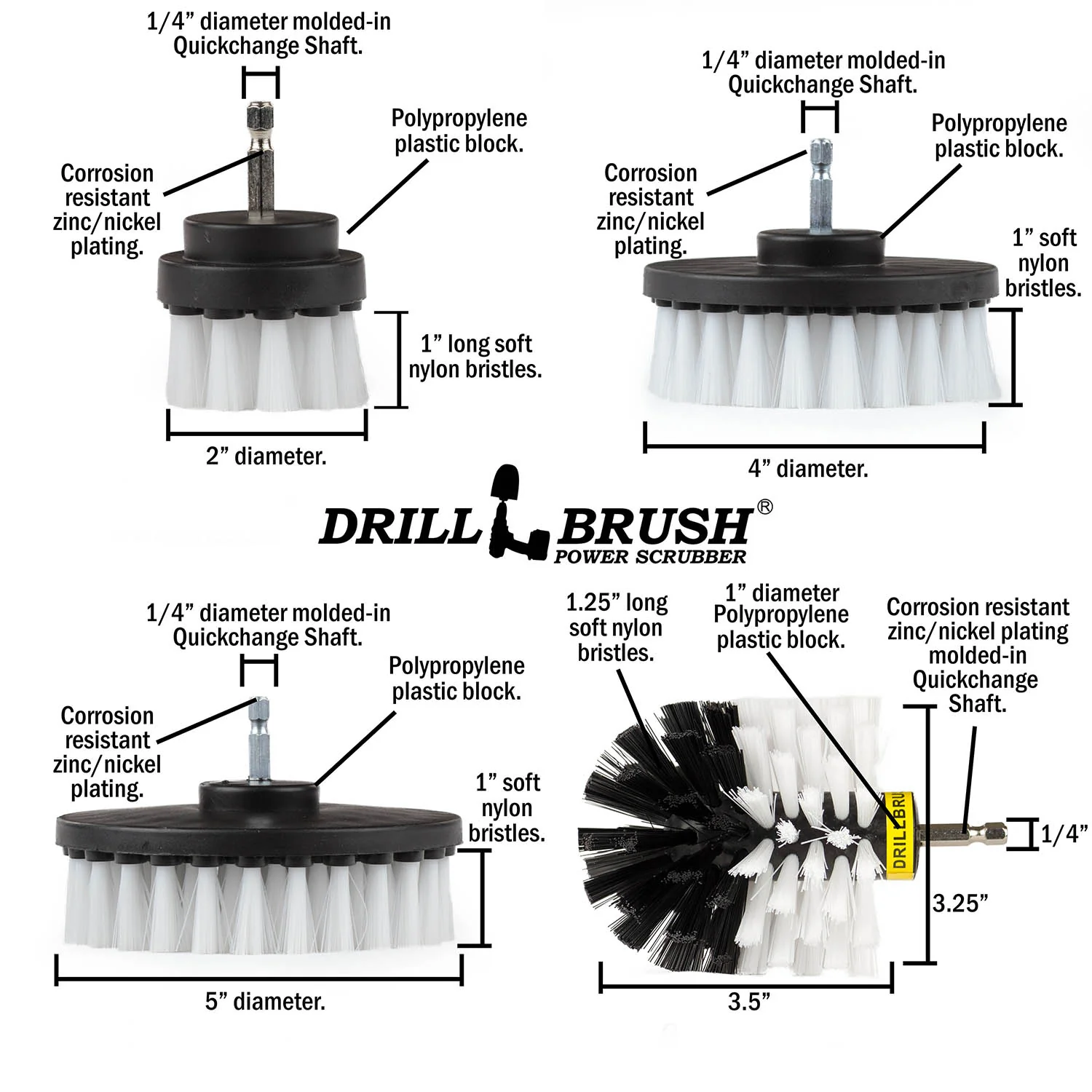 Original, 4in, 5in, 2in Short, and Corner White Brushes - Soft Bristles - Home & Auto Cleaning | W-S-542CO-QC-DB - Image 6