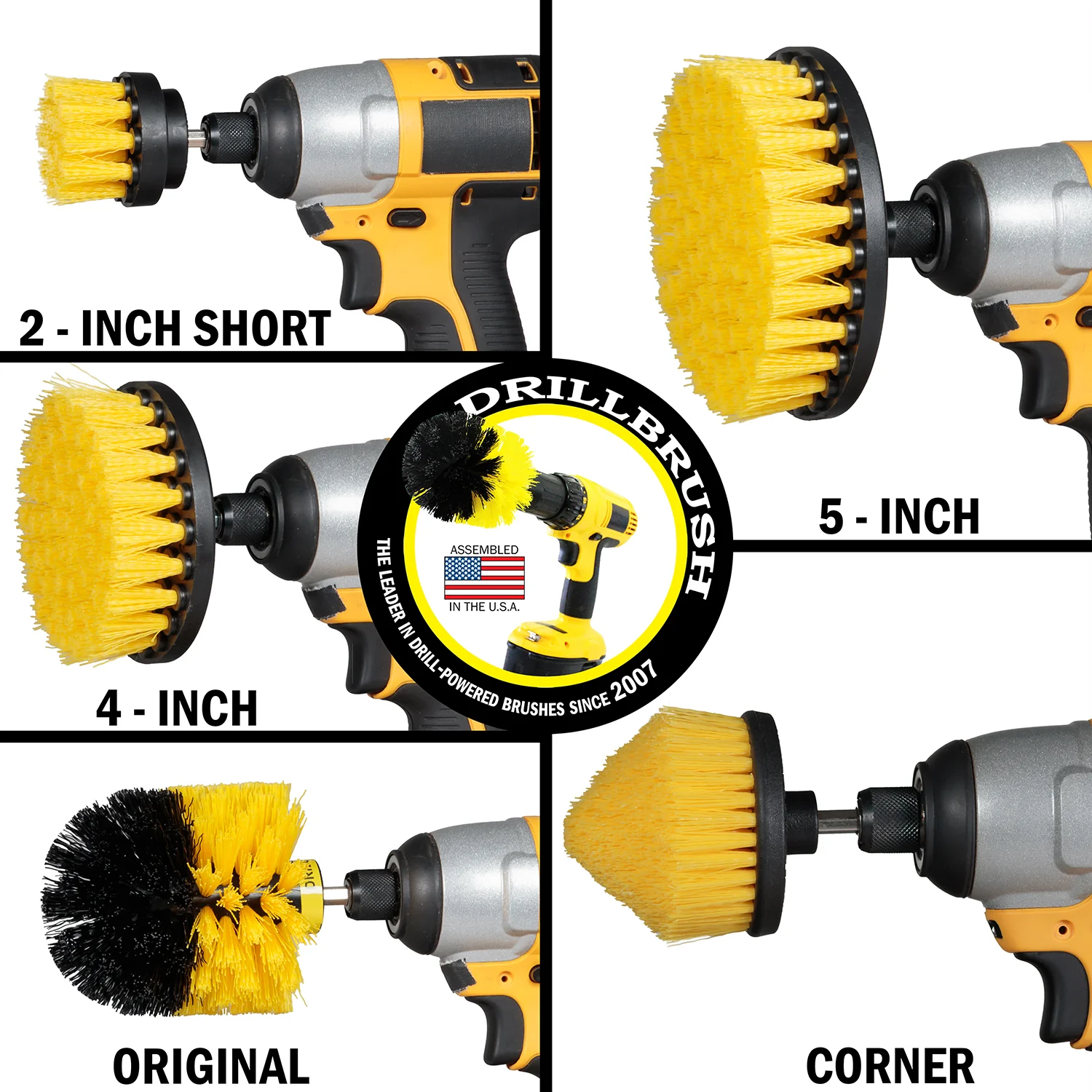 Original, 4in, 5in, 2in Short, and Corner Yellow Brushes - Medium Stiffness - Bathroom & Shower Cleaning | Y-S-542CO-QC-DB - Image 3