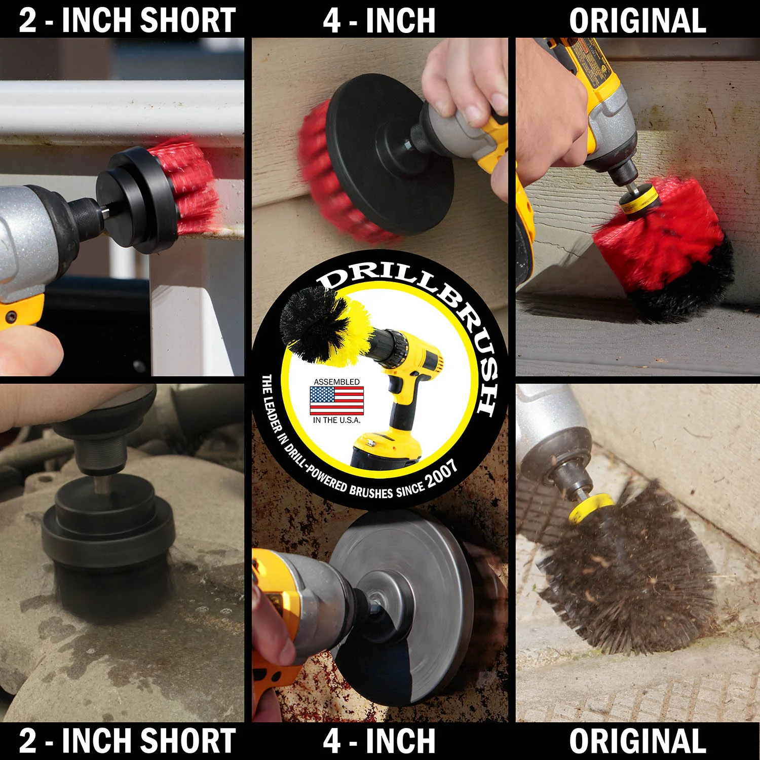 Original, 4in, and 2in Red and Black Brush Bundle Pack - Stiff & Ultra Stiff Bristles - Outdoor, Patio, Grill & Industrial Cleaning | S-R42O-K42O-QC-DB - Image 3