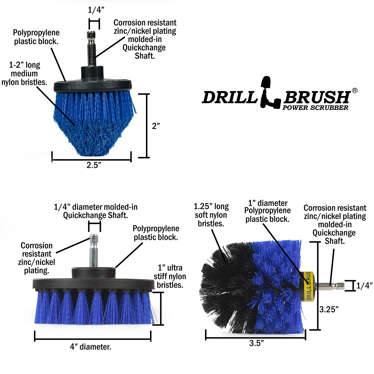 Original, 4in, and Corner Blue Brushes - Medium Bristles - Marine & Pool Cleaning | B-S-4CO-QC-DB - Image 5