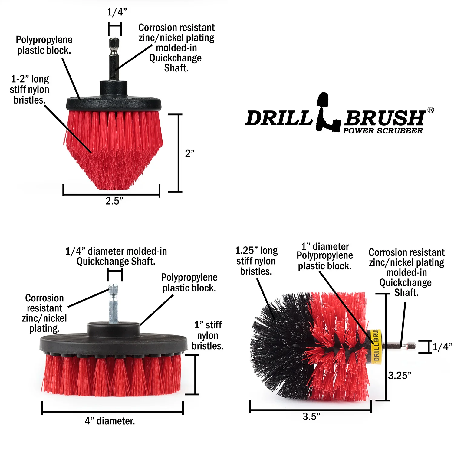 Original, 4in, and Corner Red Brushes - Stiff Bristles - Outdoor & Patio Cleaning | R-S-4CO-QC-DB - Image 5