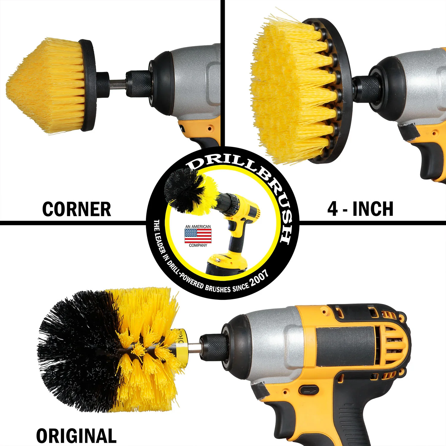 Original, 4in, and Corner Yellow Brushes - Medium Stiffness - Bathroom & Shower Cleaning | Y-S-4CO-QC-DB - Image 3