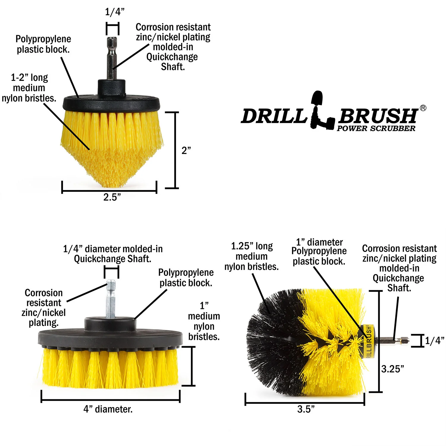 Original, 4in, and Corner Yellow Brushes - Medium Stiffness - Bathroom & Shower Cleaning | Y-S-4CO-QC-DB - Image 5