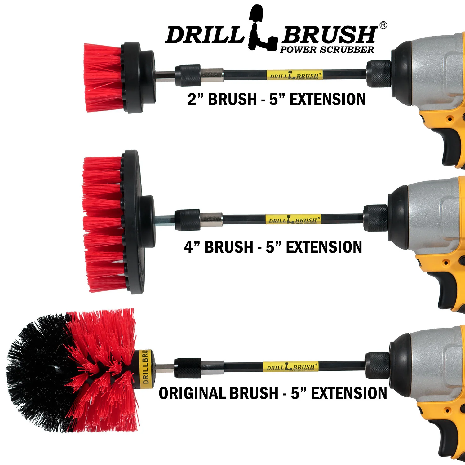 Original, 4in, & 2in Red Brushes w/5in Ext. - Stiff - Patio & Outdoor | R-S-42O-5X-QC-DB - Image 3