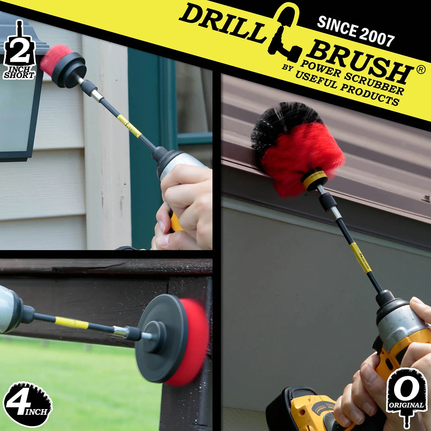 Original, 4in, & 2in Red Brushes w/5in Ext. - Stiff - Patio & Outdoor | R-S-42O-5X-QC-DB - Image 4