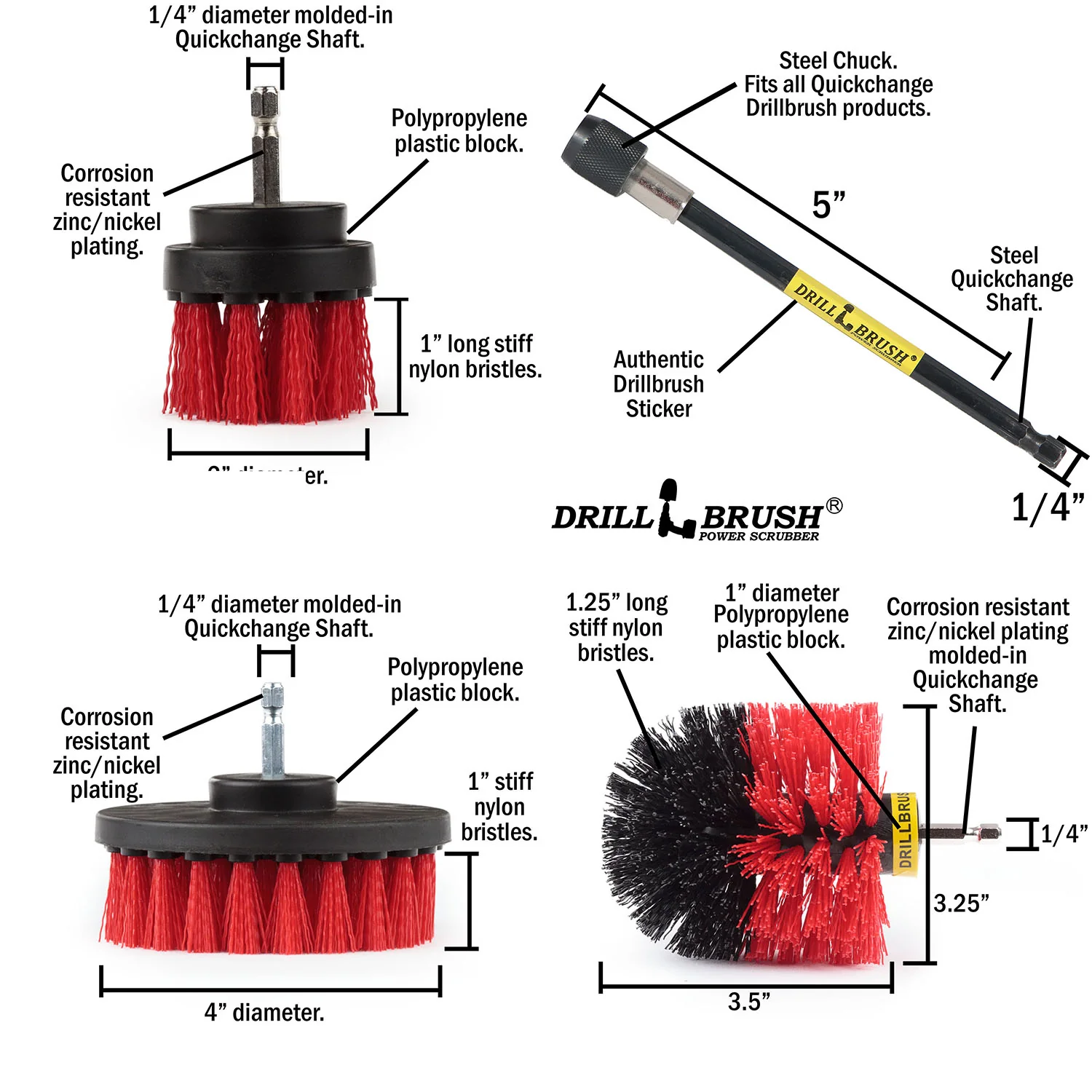 Original, 4in, & 2in Red Brushes w/5in Ext. - Stiff - Patio & Outdoor | R-S-42O-5X-QC-DB - Image 5
