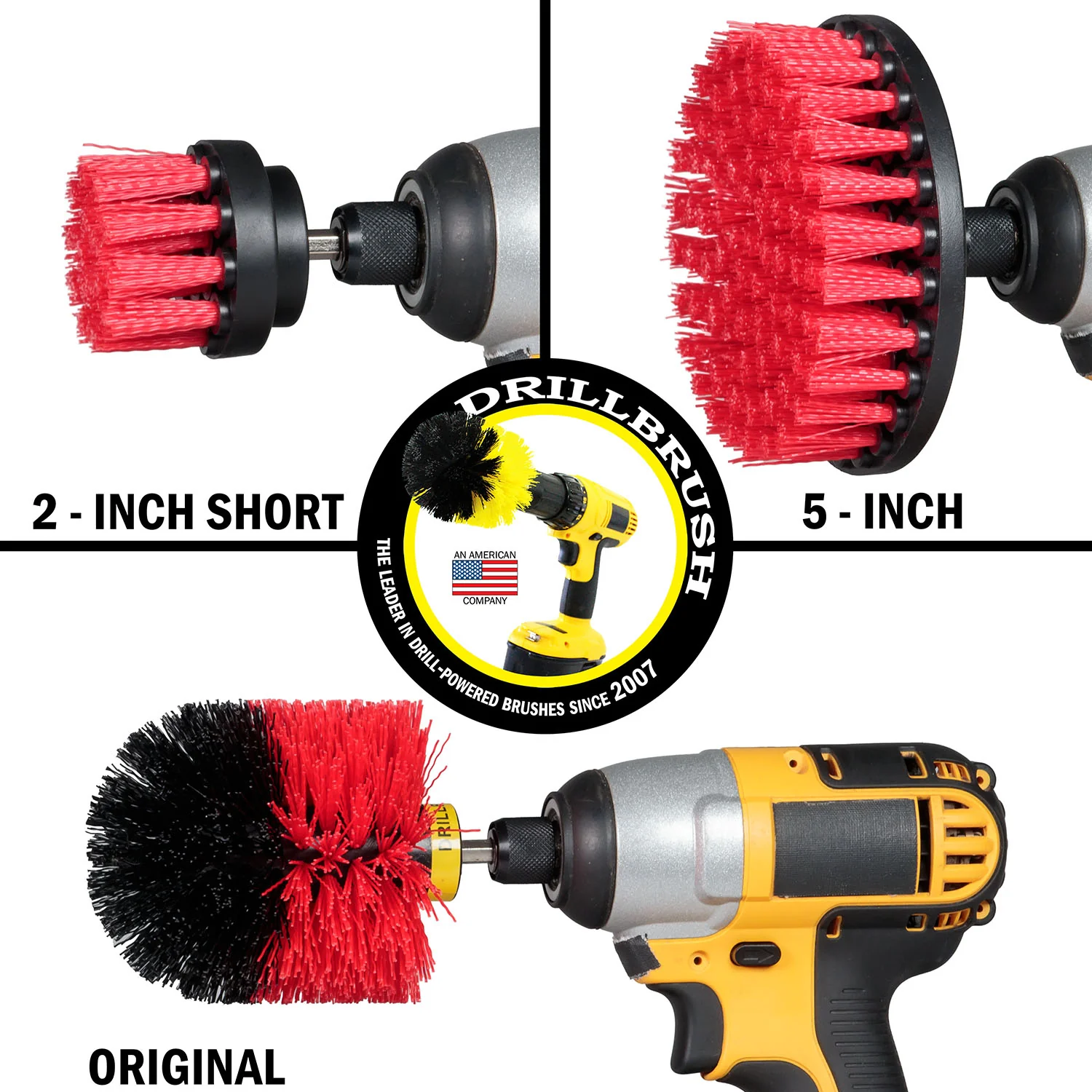 Original, 5in, & 2in Red Brushes - Red Bristles - Outdoor & Patio Cleaning | R-S-52O-QC-DB - Image 3