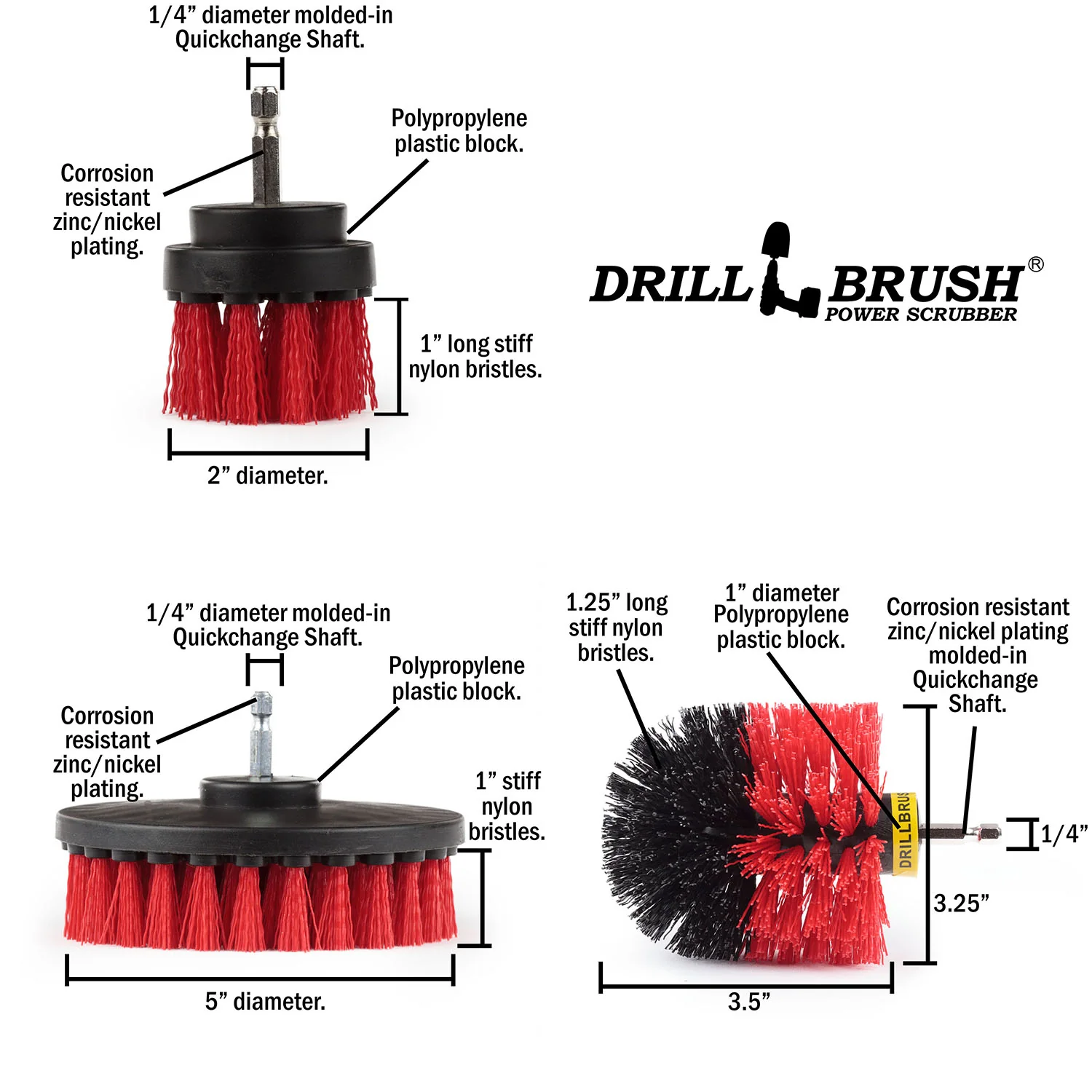 Original, 5in, & 2in Red Brushes - Red Bristles - Outdoor & Patio Cleaning | R-S-52O-QC-DB - Image 5