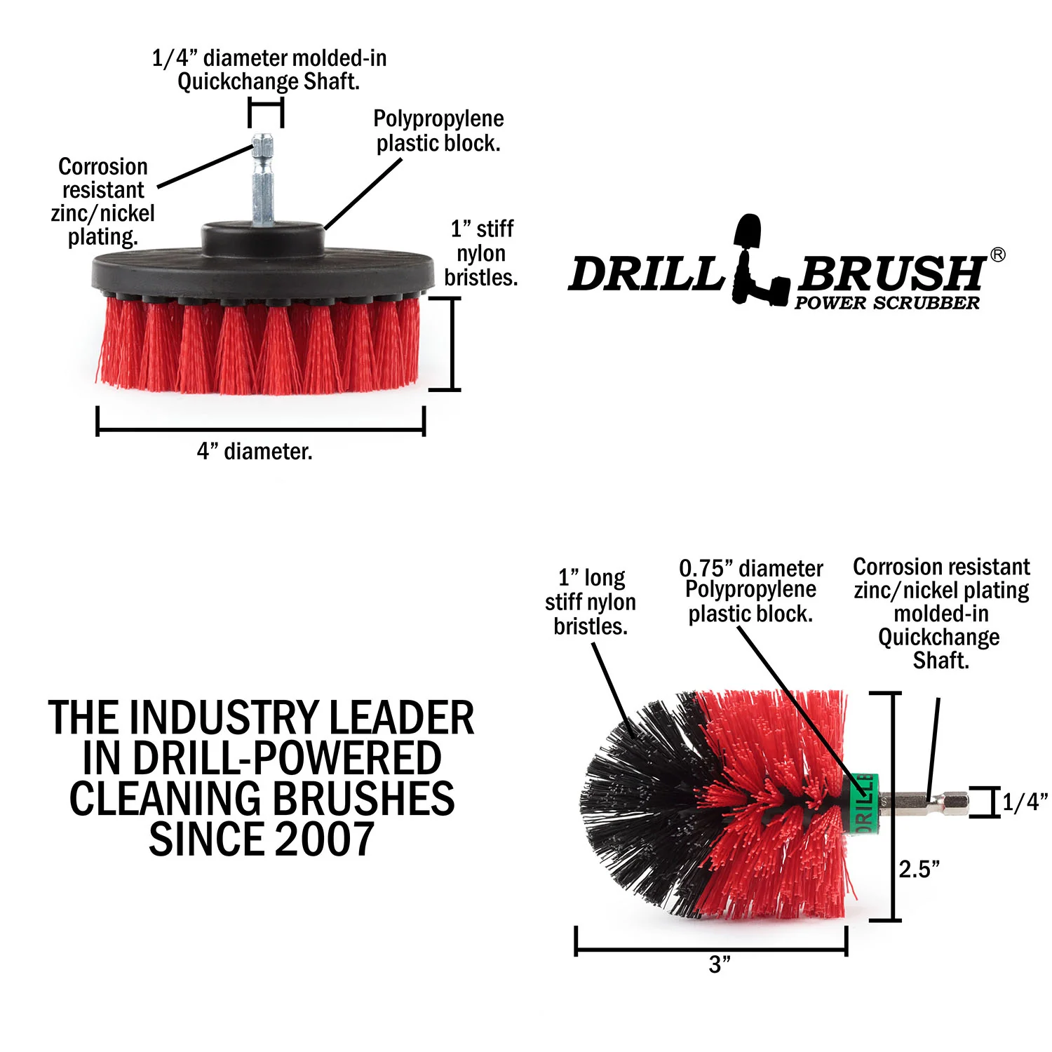 Mini & 4in Red Brushes - Red Bristles - Outdoor & Patio Cleaning | R-S-4M-QC-DB - Image 5