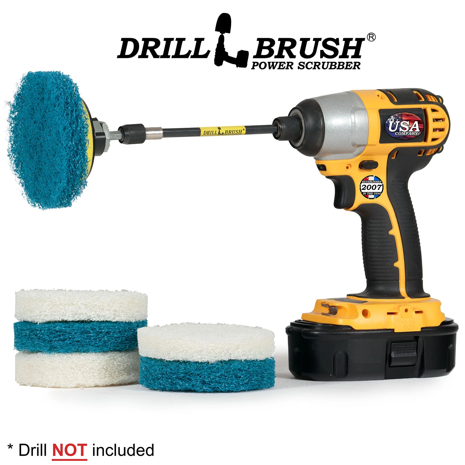 4in White & Blue Scrubbing Pad Kit w/ 5in Extension - Very Soft & Stiff - Home & Auto Cleaning | P4-2WB-4V-5X-QC-DB - Image 3
