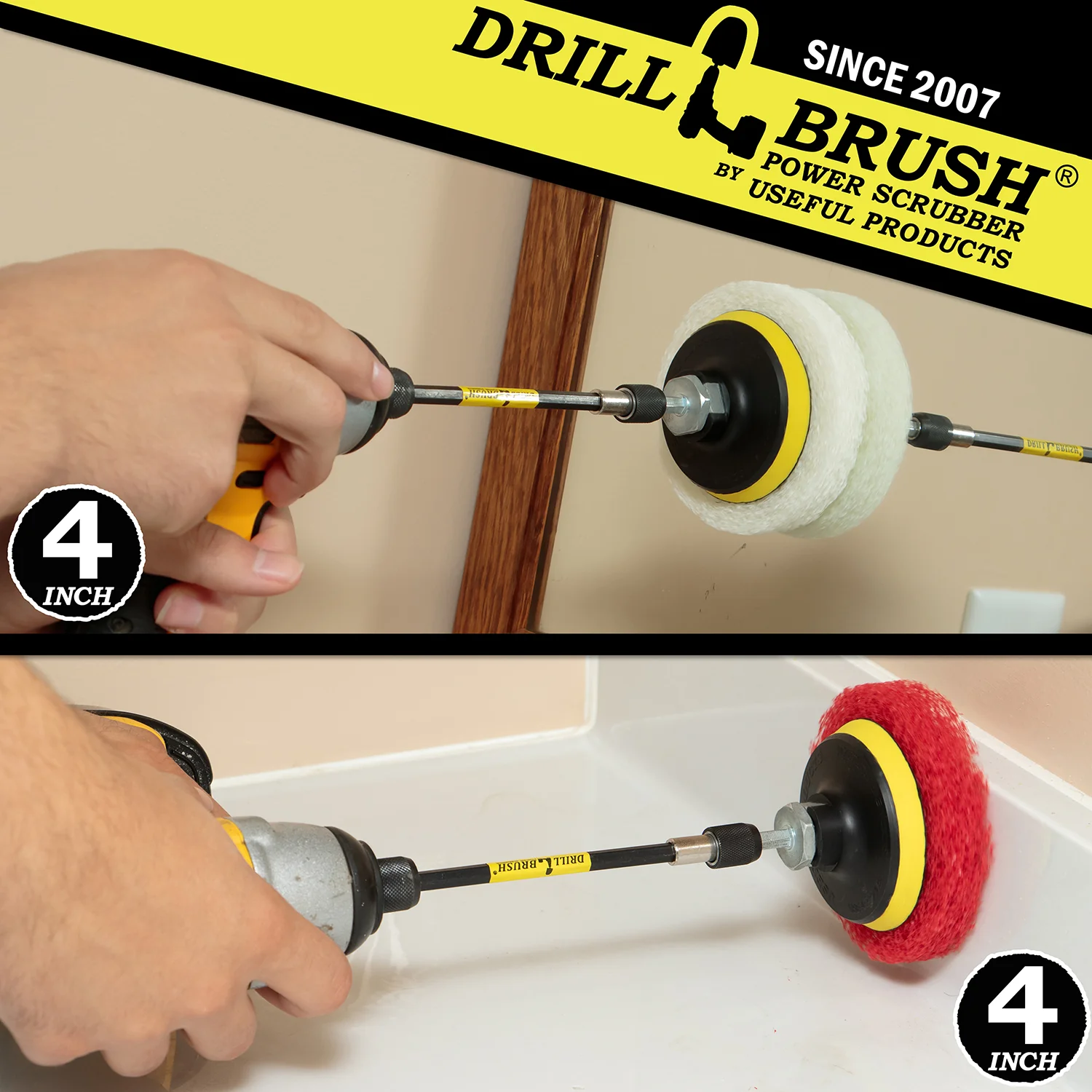 4in Scrubbing Pad Kit w/ 5in Extension - Very Soft & Moderate - Glass & Stainless Steel Cleaning | P4-2WR-4V-5X-QC-DB - Image 4