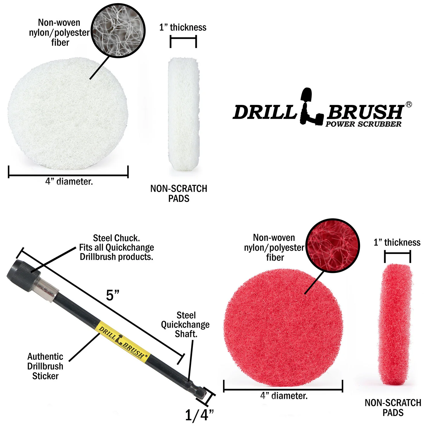 4in Scrubbing Pad Kit w/ 5in Extension - Very Soft & Moderate - Glass & Stainless Steel Cleaning | P4-2WR-4V-5X-QC-DB - Image 5