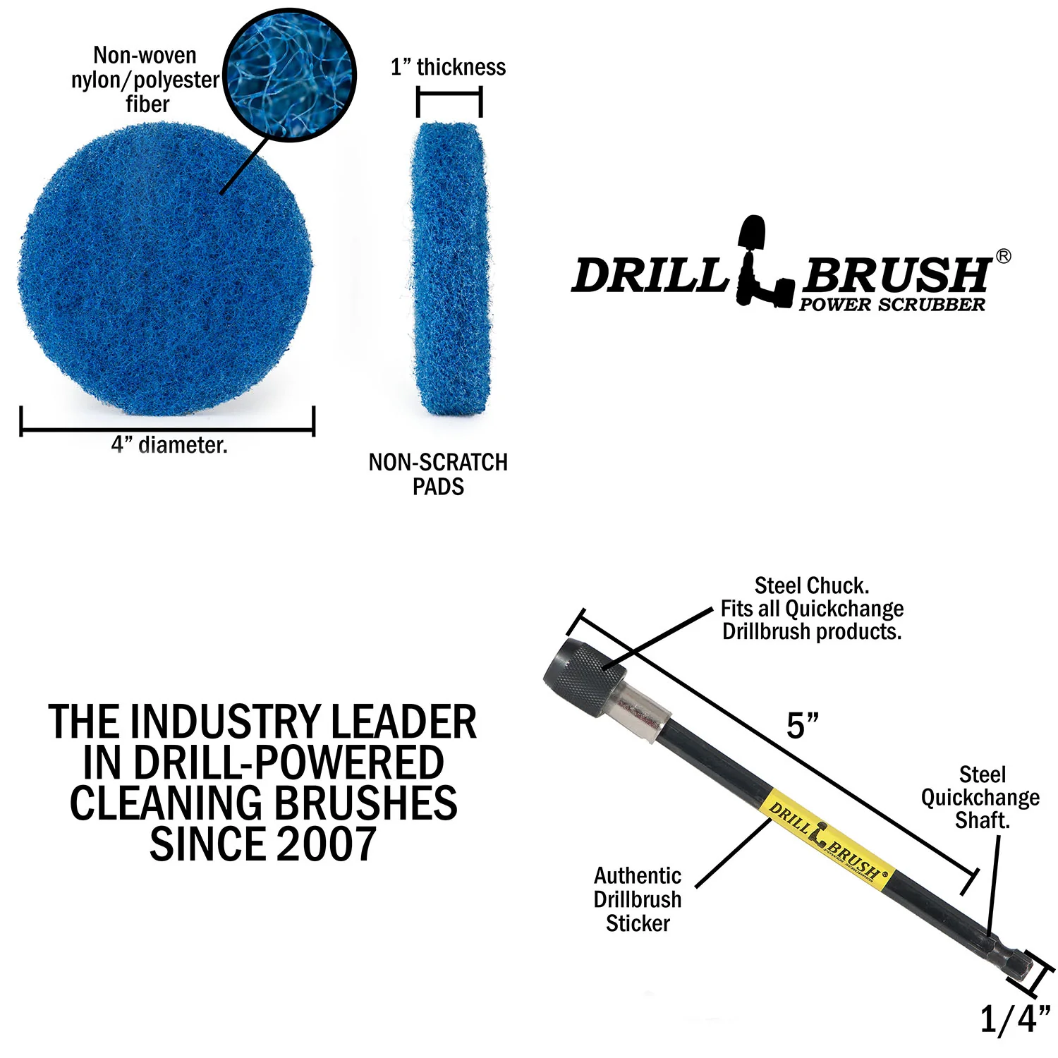 4in Blue Scrubbing Pad Kit w/ 5in Extension - Stiff - Kitchen & Appliance Cleaning | P4-4B-4V-5X-QC-DB - Image 4