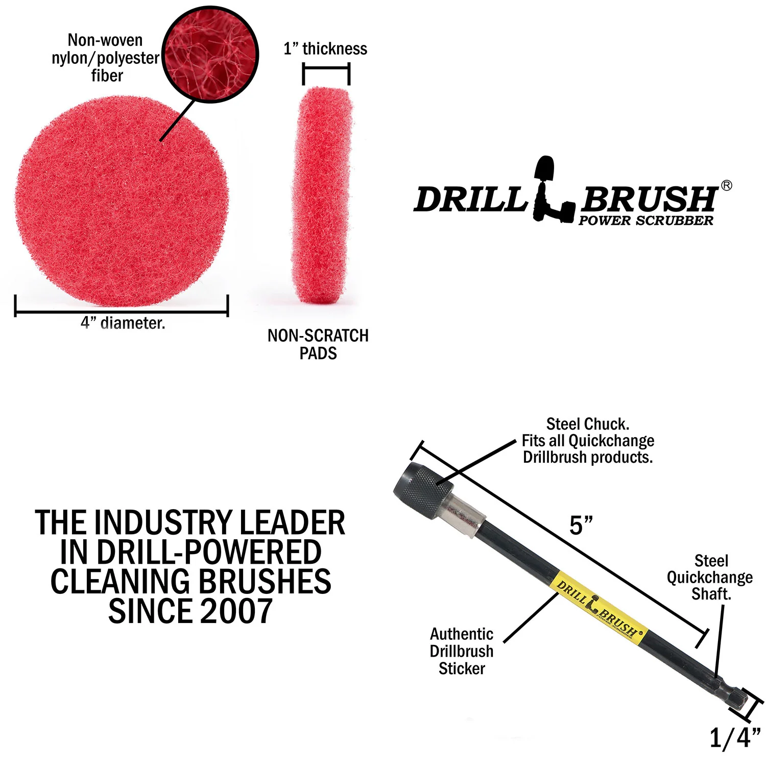 4in Red Scrubbing Pads w/ 5in Extension - Moderate Pads - Porcelain & Linoleum Cleaning | P4-4R-4V-5X-QC-DB - Image 4
