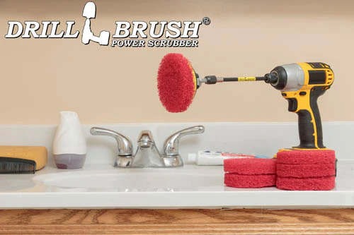 4in Red Scrubbing Pads w/ 5in Extension - Moderate Pads - Porcelain & Linoleum Cleaning | P4-4R-4V-5X-QC-DB - Image 5