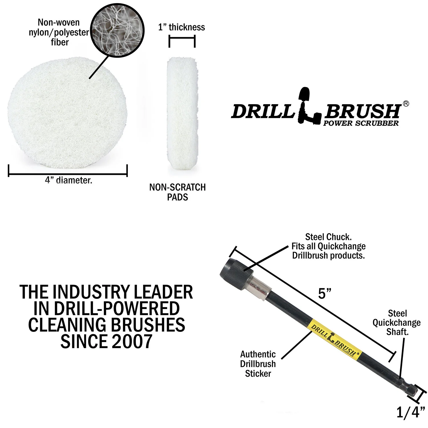 4in White Scrubbing Pads w/ 5in Extension - Soft - Glass & Wood Cleaning | P4-6W-4V-5X-QC-DB - Image 4