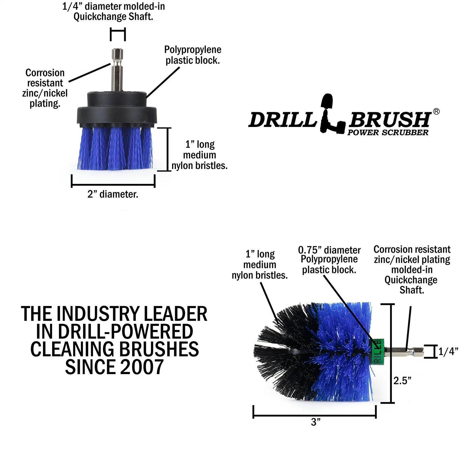 Mini & 2in Blue Brushes - Medium Bristles - Marine & Pool Cleaning | B-S-2M-QC-DB - Image 5