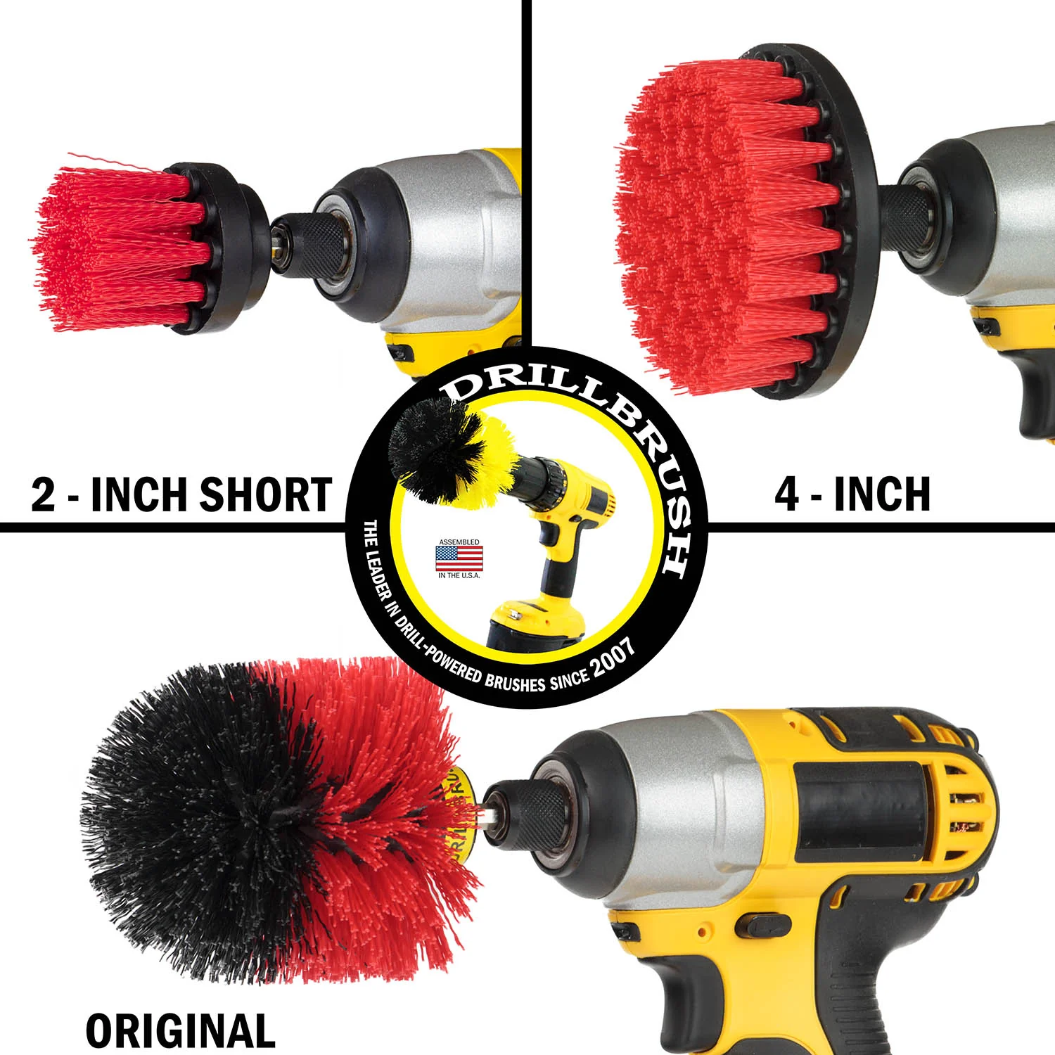 Original, 4in, and 2in-L Red Brushes - Stiff Bristles - Outdoor & Patio Cleaning | R-4OS-2L-QC-DB - Image 3