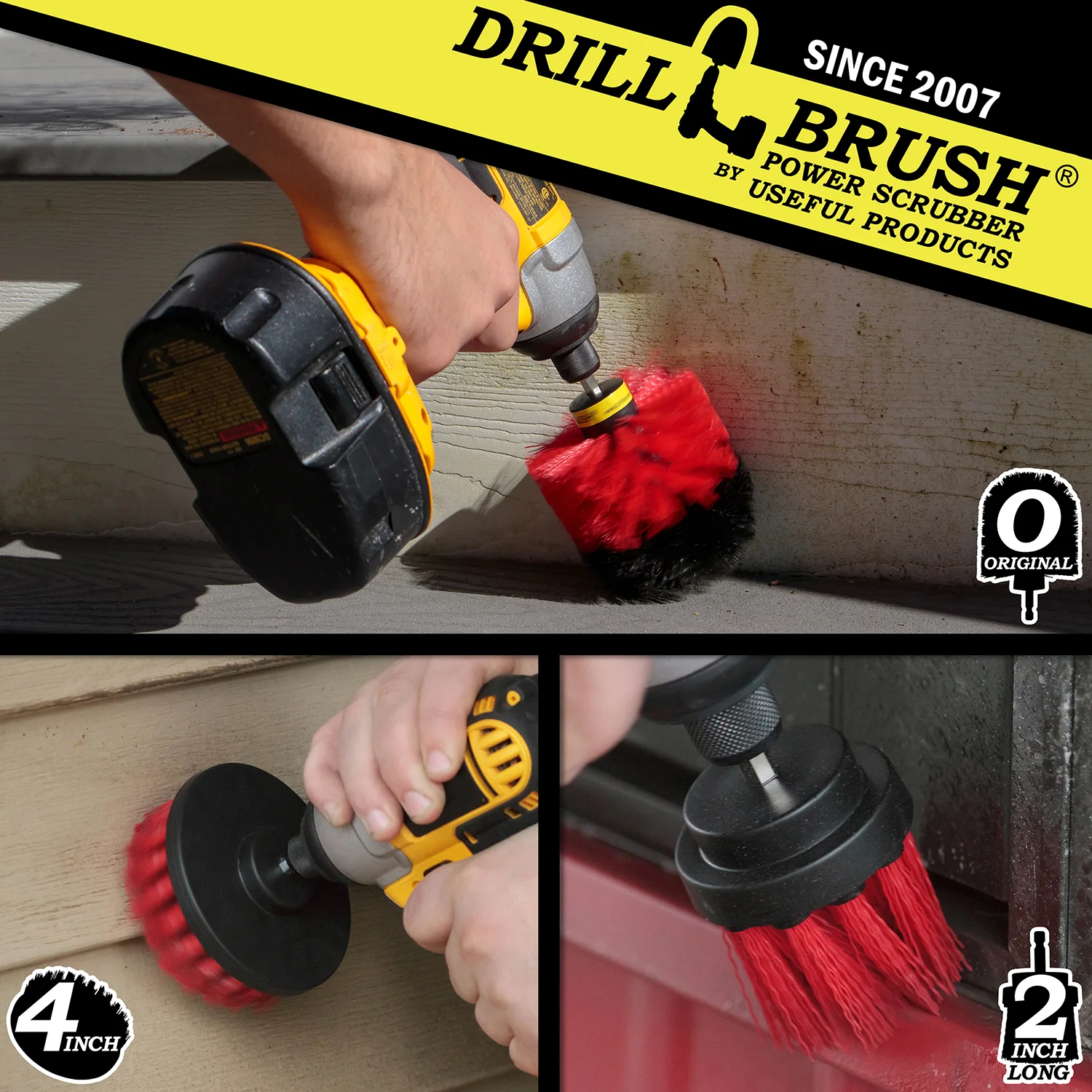 Original, 4in, and 2in-L Red Brushes - Stiff Bristles - Outdoor & Patio Cleaning | R-4OS-2L-QC-DB - Image 4