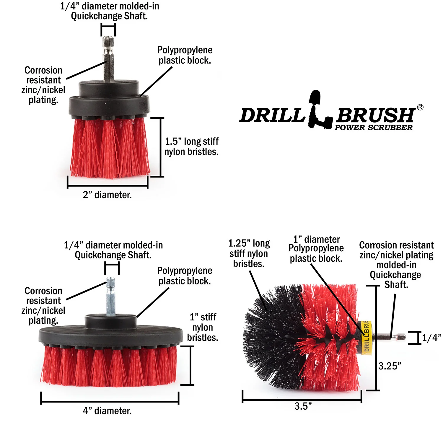 Original, 4in, and 2in-L Red Brushes - Stiff Bristles - Outdoor & Patio Cleaning | R-4OS-2L-QC-DB - Image 5