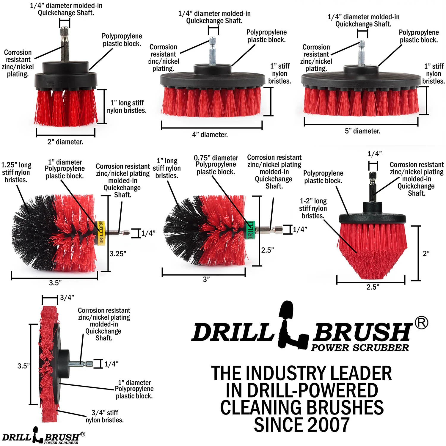 21-piece Red Brush Kit - Stiff Bristles | R-E542OMCS-P4-3WRB-2F-3V-5X-QC-DB - Image 7