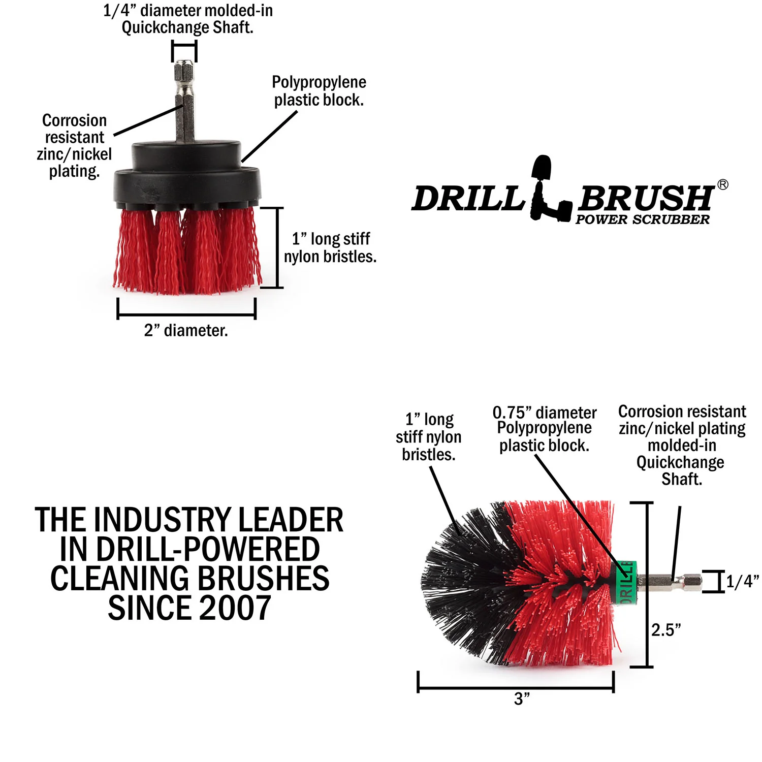 Mini & 2in Red Brushes - Stiff Bristles - Outdoor & Patio Cleaning | R-S-2M-QC-DB - Image 5