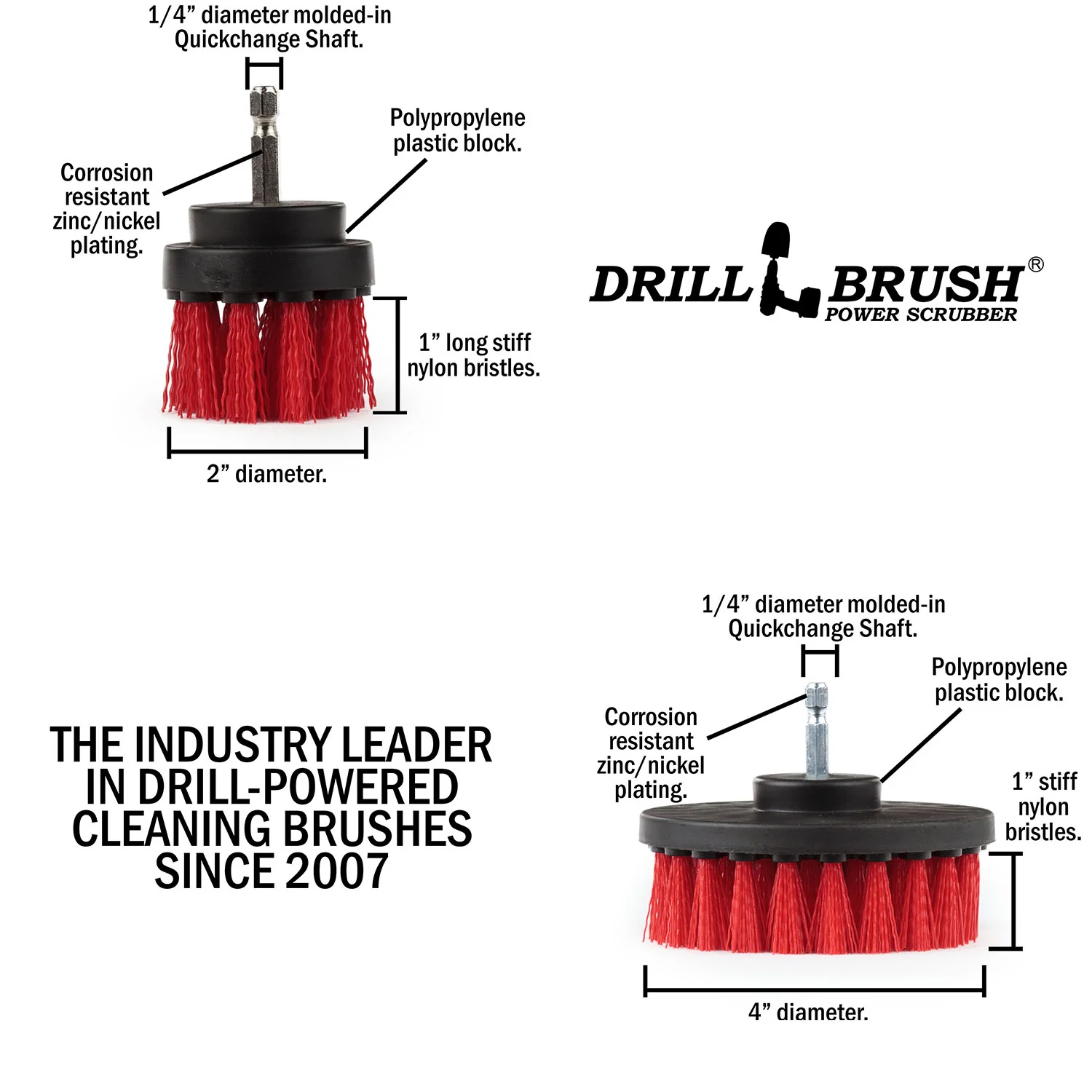 4in & 2in Red Brushes - Stiff Bristles - Outdoor & Patio Cleaning | R-S-42-QC-DB - Image 5