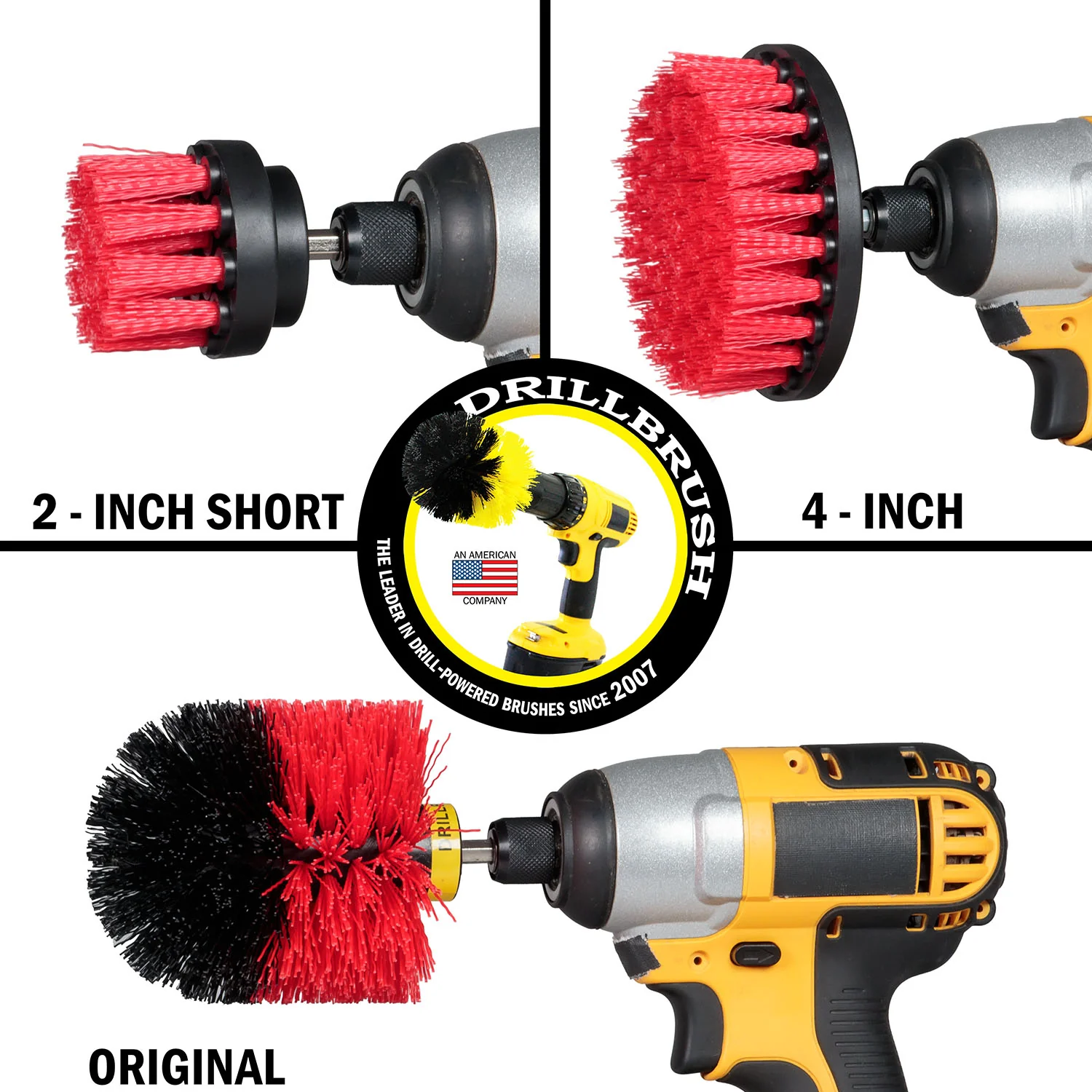 Original, 4in, and 2in Red Brushes - Stiff Bristles - Outdoor & Patio Cleaning | R-S-42O-QC-DB - Image 3