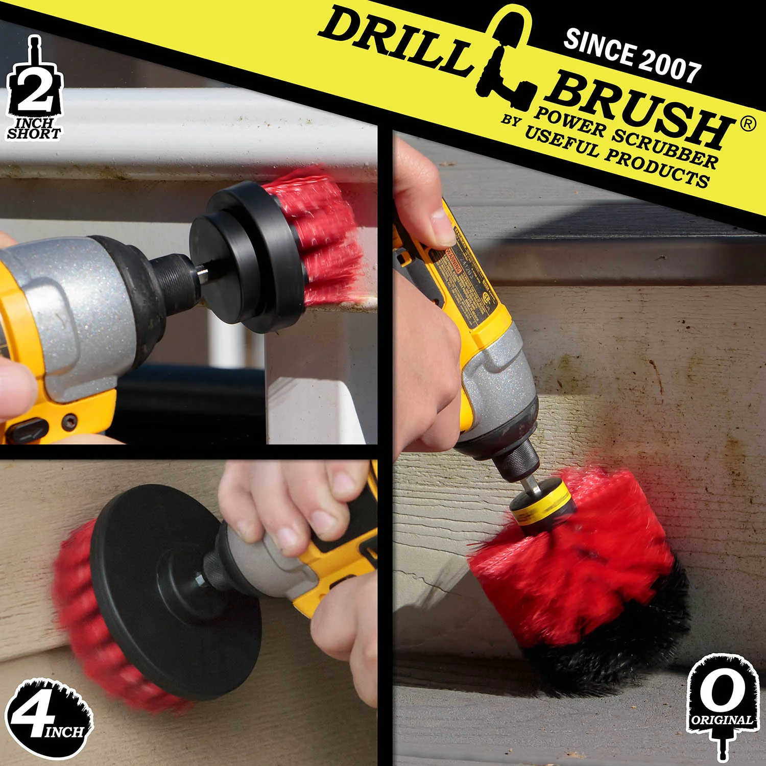 Original, 4in, and 2in Red Brushes - Stiff Bristles - Outdoor & Patio Cleaning | R-S-42O-QC-DB - Image 4