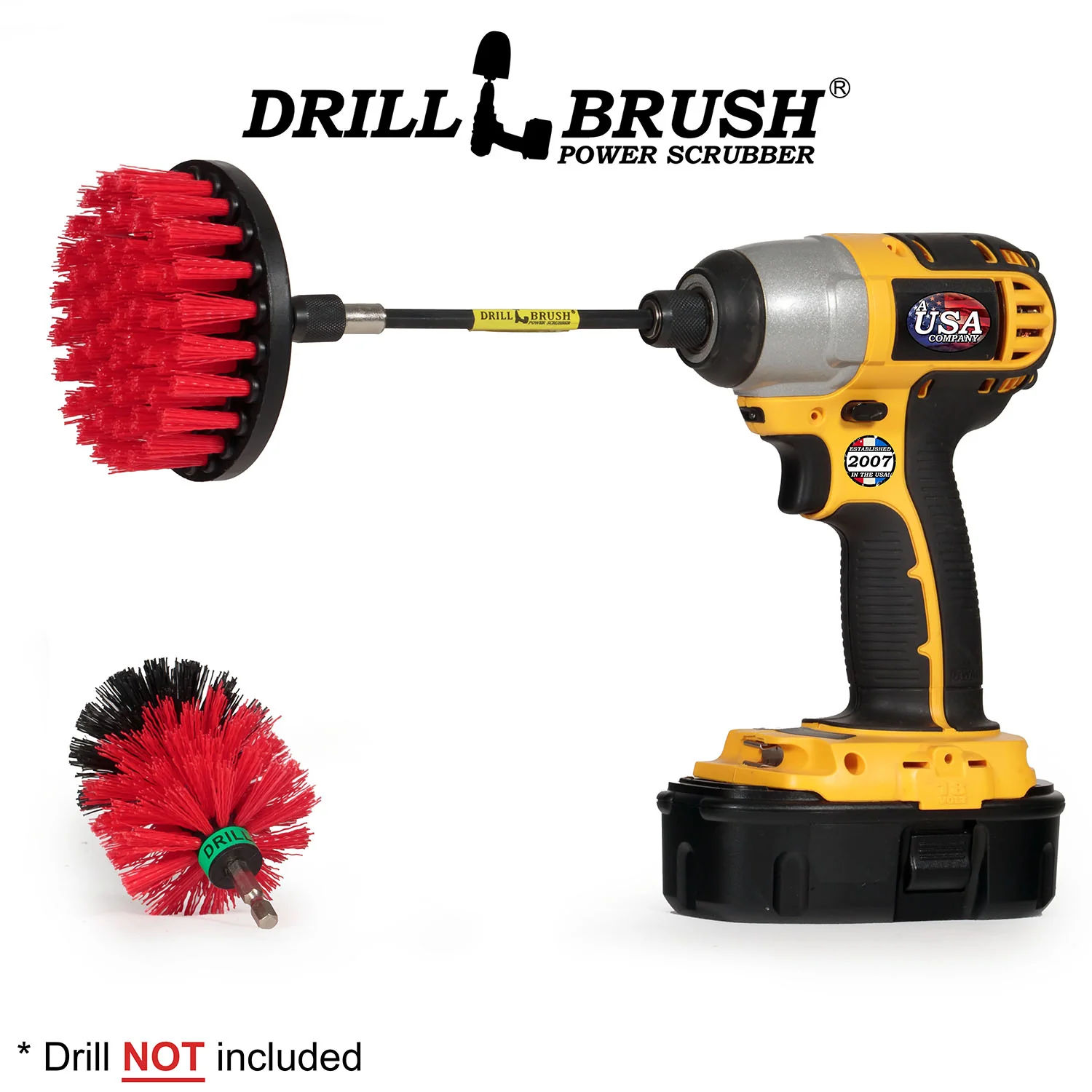 Mini & 4in Red Brushes w/5in Extension - Stiff Bristles - Outdoor & Patio Cleaning | R-S-4M-5X-QC-DB - Image 3