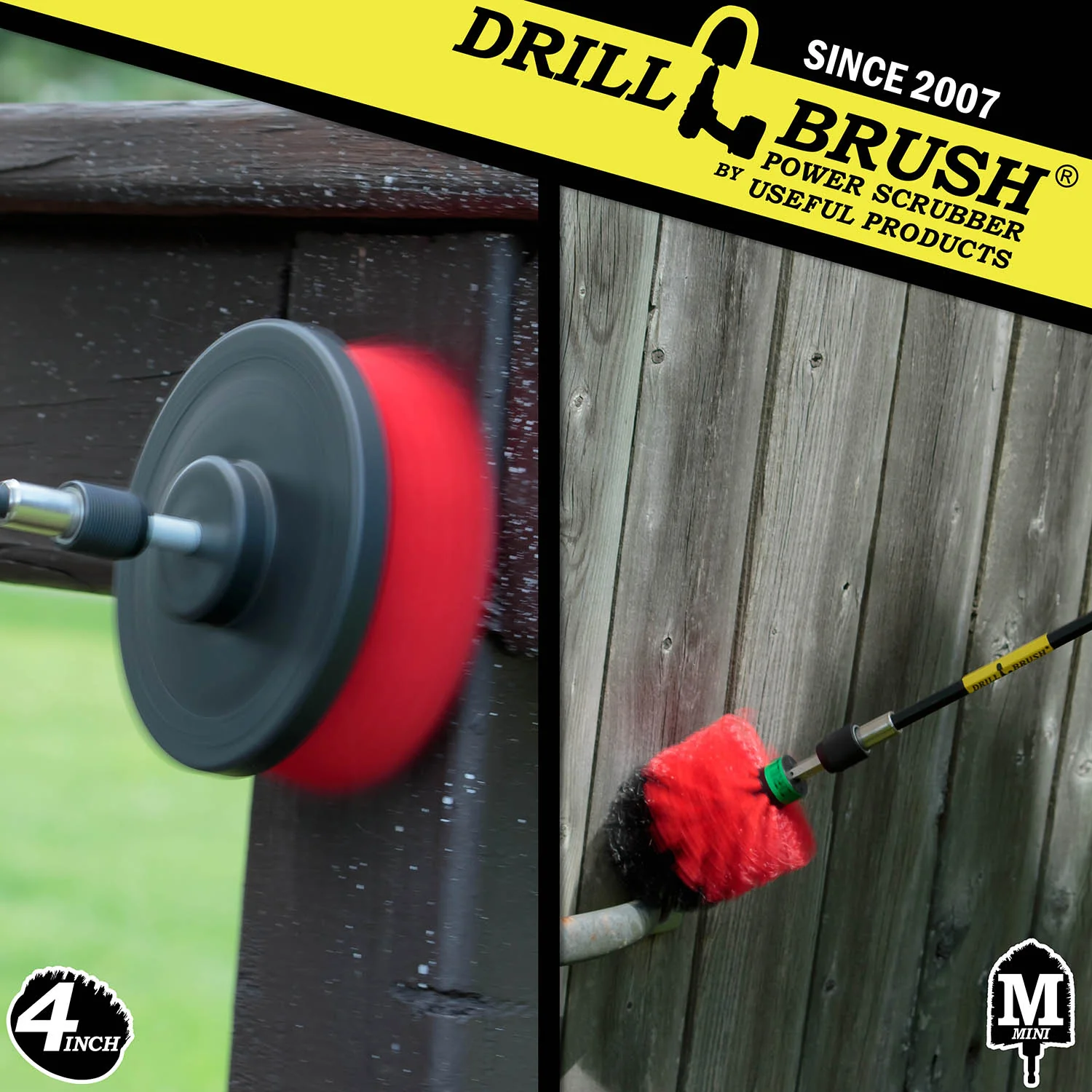 Mini & 4in Red Brushes w/5in Extension - Stiff Bristles - Outdoor & Patio Cleaning | R-S-4M-5X-QC-DB - Image 4