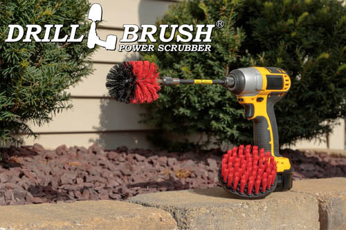 Mini & 4in Red Brushes w/5in Extension - Stiff Bristles - Outdoor & Patio Cleaning | R-S-4M-5X-QC-DB - Image 6