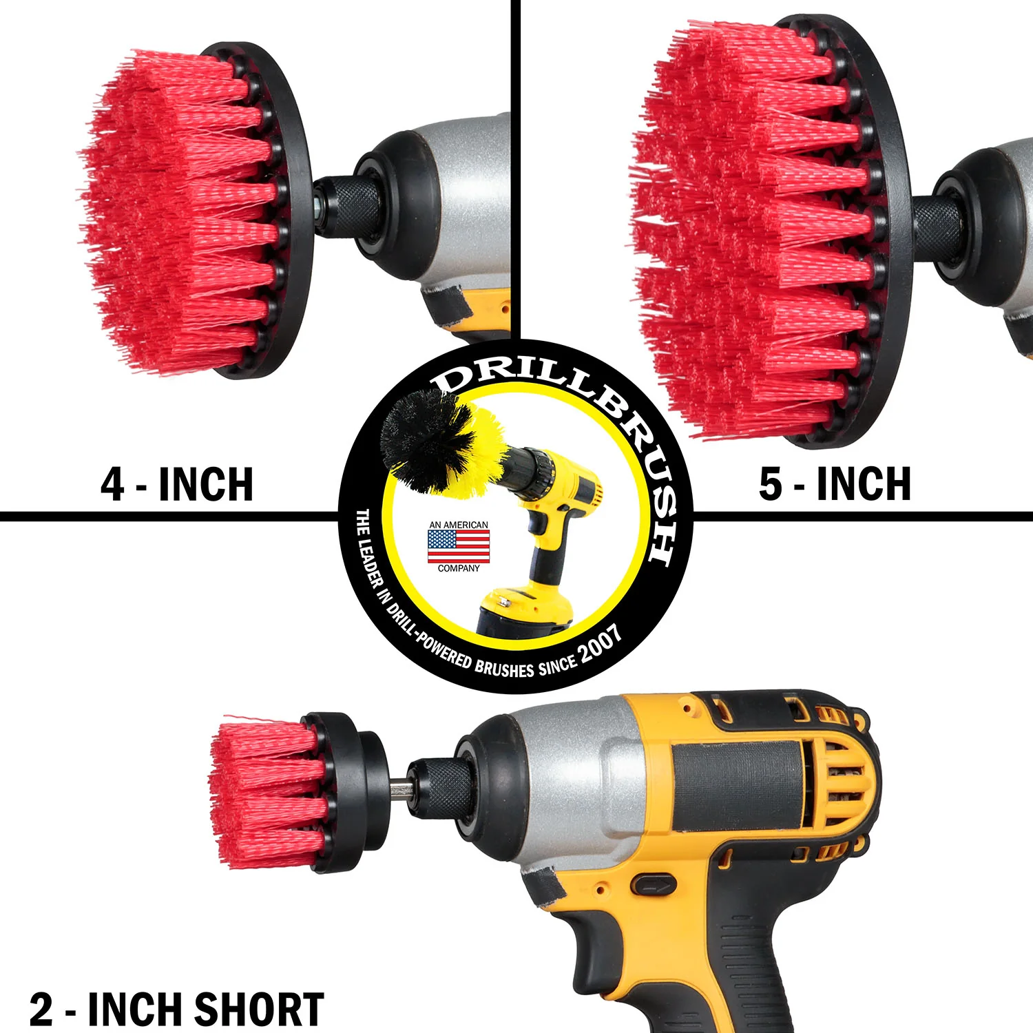 5in, 4in, & 2in Red Brushes - Stiff Bristles - Outdoor & Patio Cleaning | R-S-542-QC-DB - Image 3