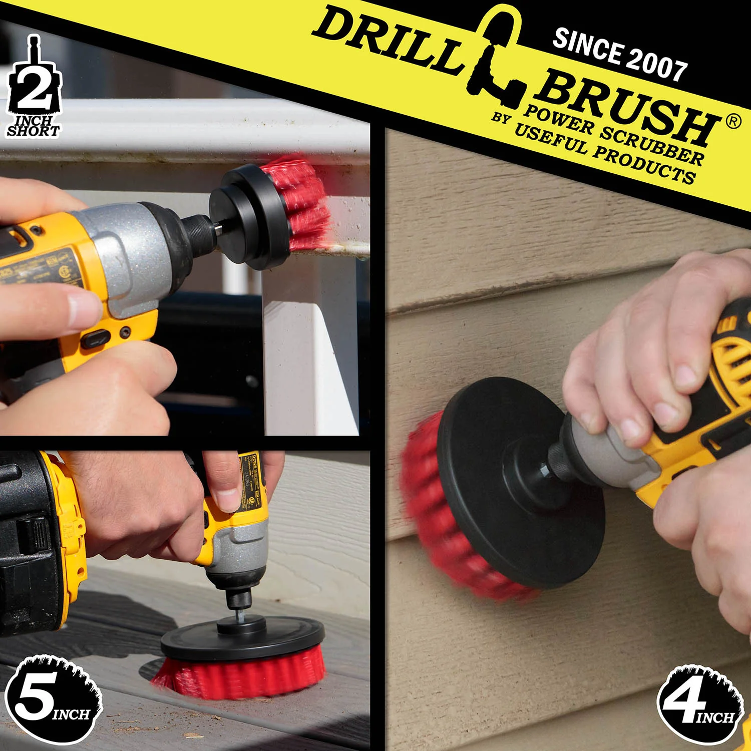 5in, 4in, & 2in Red Brushes - Stiff Bristles - Outdoor & Patio Cleaning | R-S-542-QC-DB - Image 4
