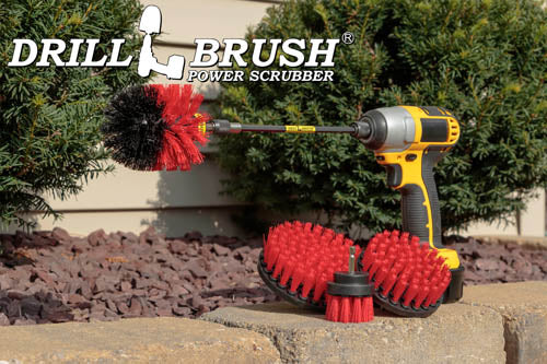 Original, 5in, 4in, and 2in Red Brushes w/ 7in Extension - Stiff Bristles - Outdoor & Patio Cleaning | R-S-542O-7X-QC-DB - Image 7
