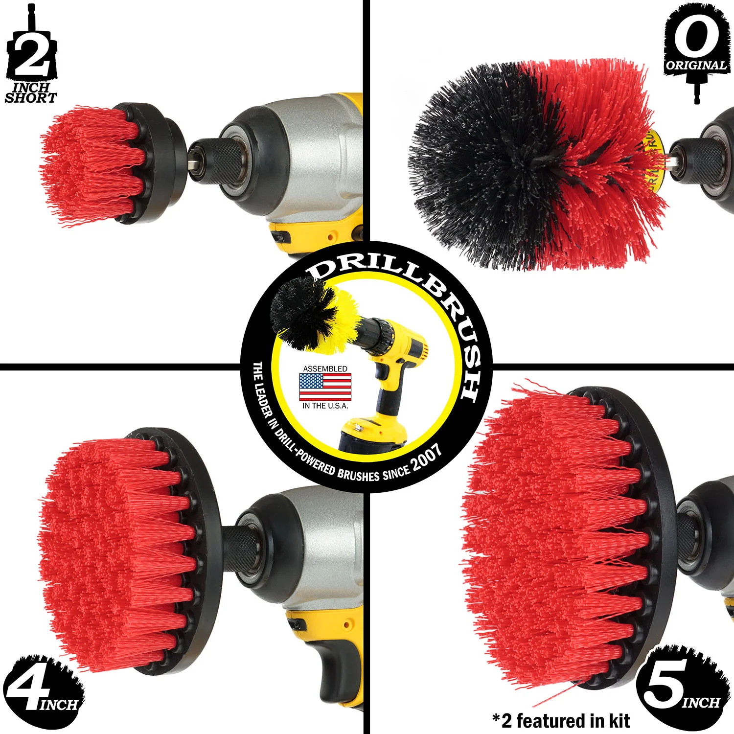 Original, 5in x2, 4in, & 2in Red Brushes - Stiff - Outdoor & Patio Cleaning | R-S-5542O-QC-DB - Image 3