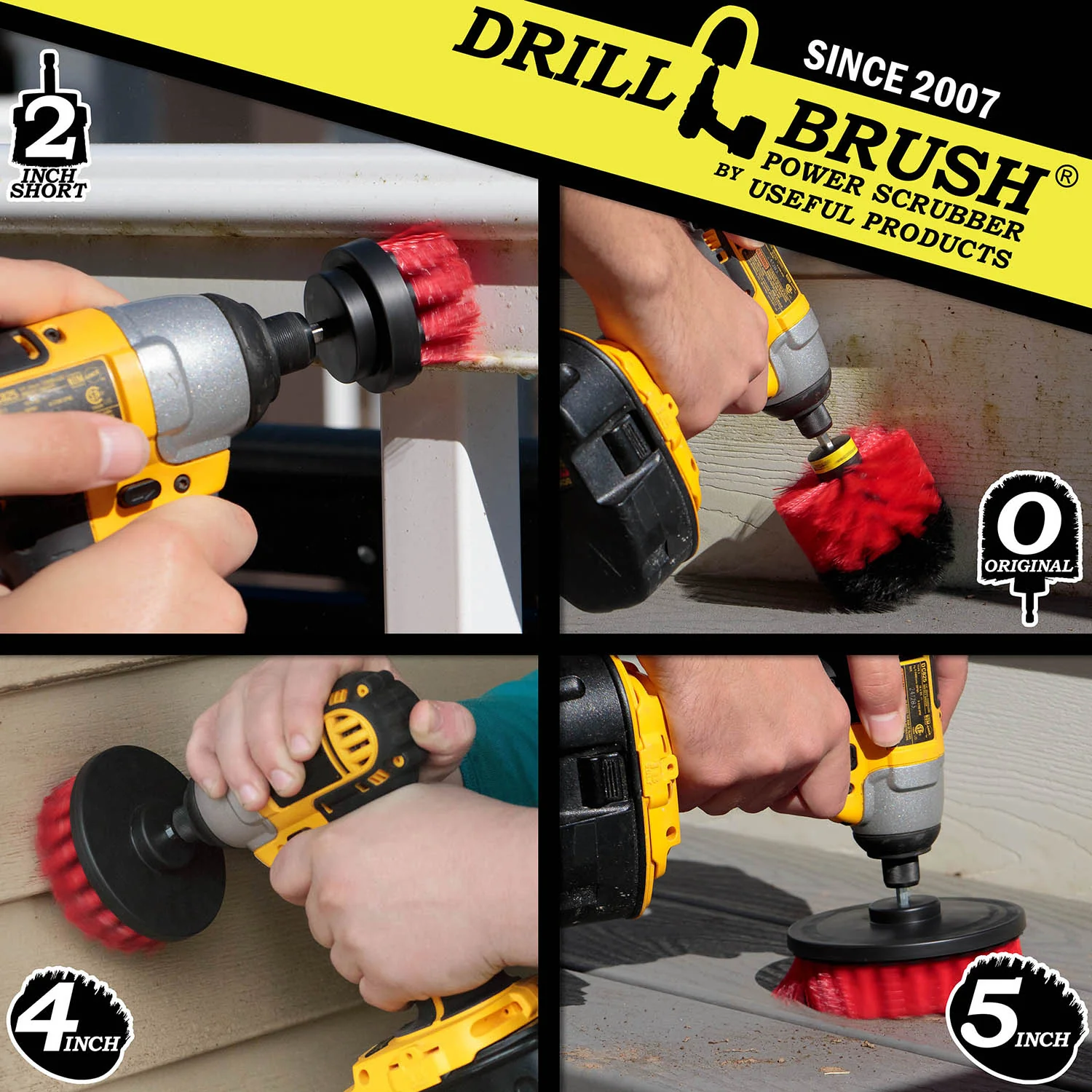 Original, 5in x2, 4in, & 2in Red Brushes - Stiff - Outdoor & Patio Cleaning | R-S-5542O-QC-DB - Image 4