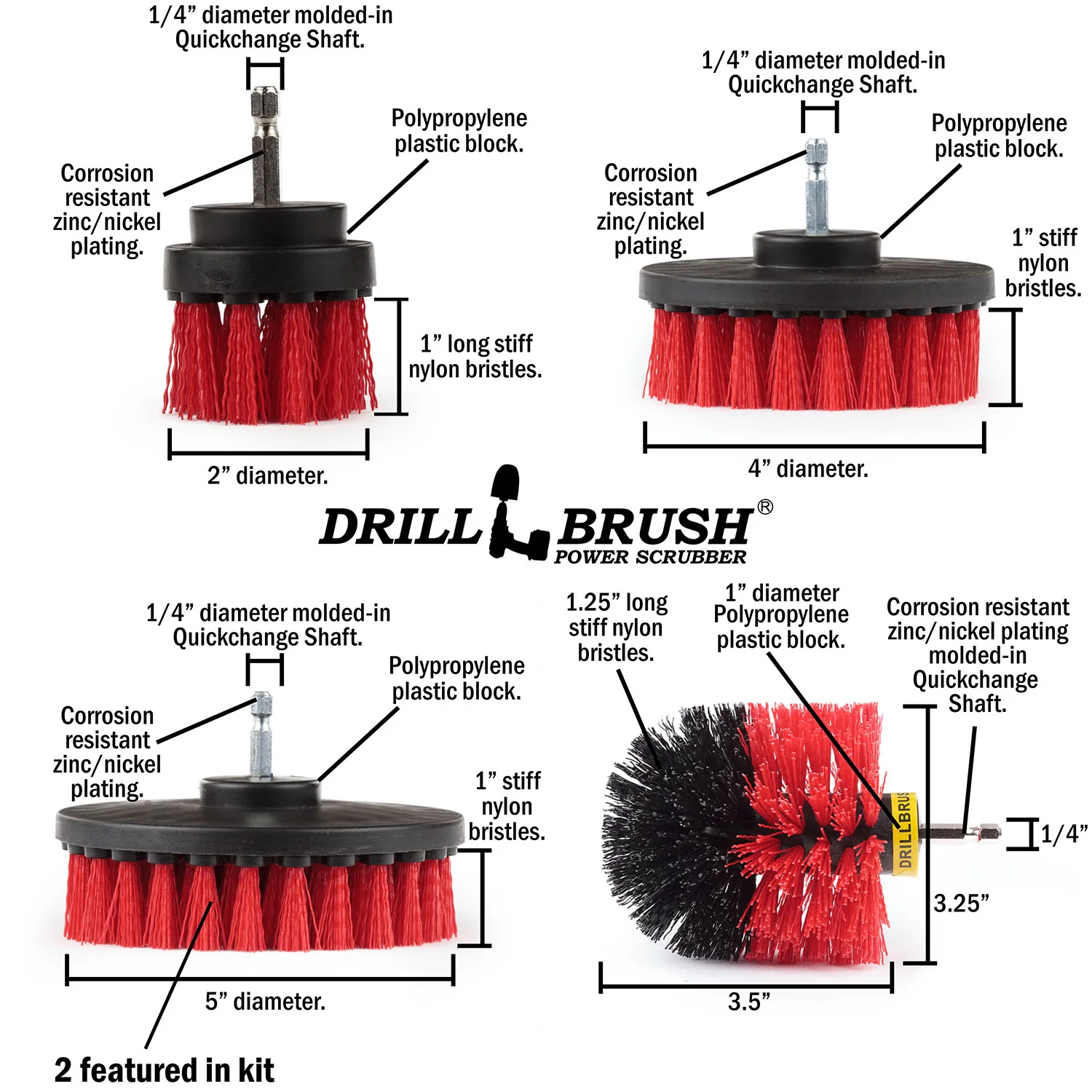 Original, 5in x2, 4in, & 2in Red Brushes - Stiff - Outdoor & Patio Cleaning | R-S-5542O-QC-DB - Image 5