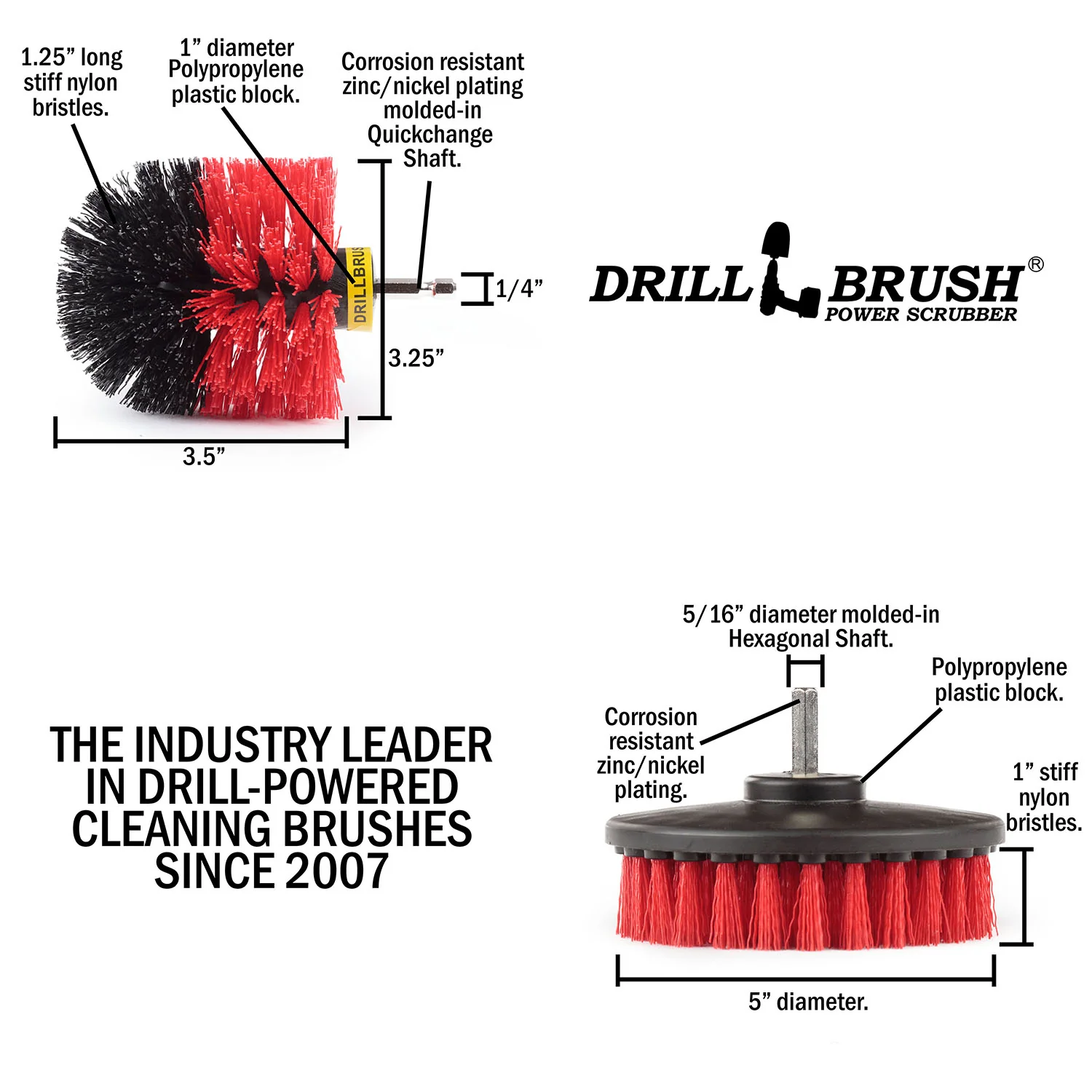 Original, 5in Hex Red Brushes - Stiff Bristles - Outdoor & Patio Cleaning | R-S-OQC-5H-DB - Image 5