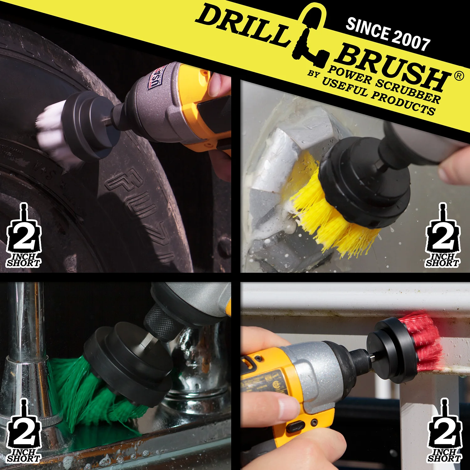 4-piece 2in Brush Kit - Soft, Medium, & Stiff - Home , Kitchen, Bathroom, & Patio | 2in-S-GRWY-QC-DB - Image 3