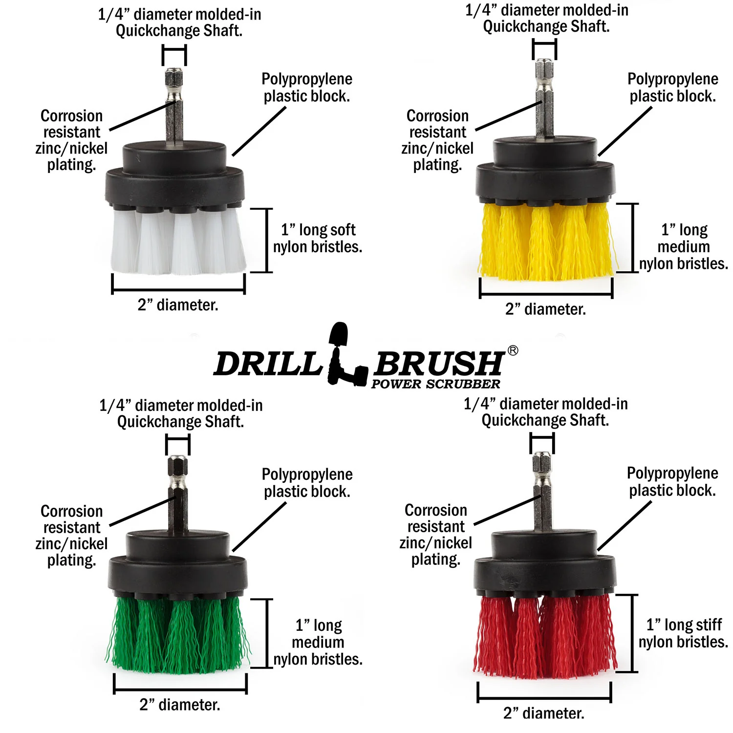 4-piece 2in Brush Kit - Soft, Medium, & Stiff - Home , Kitchen, Bathroom, & Patio | 2in-S-GRWY-QC-DB - Image 5