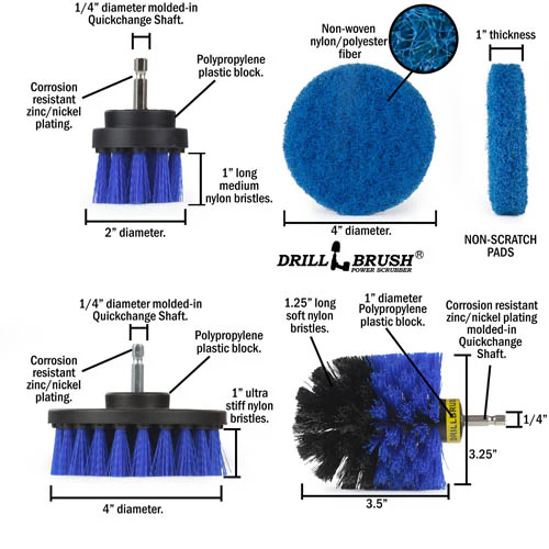 Original, 4in, & 2in Blue Brushes w/ Pads - Medium Bristles - Pool & Marine | S-B42O-P4-3B-3V-QC-DB - Image 5