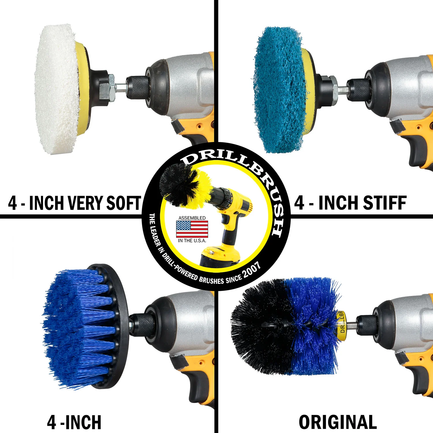 Original & 4in Blue Brushes w/4in Pads - Soft & Stiff Pads - Pool & Marine | S-B4O-P4-WB-4V-QC-DB - Image 3