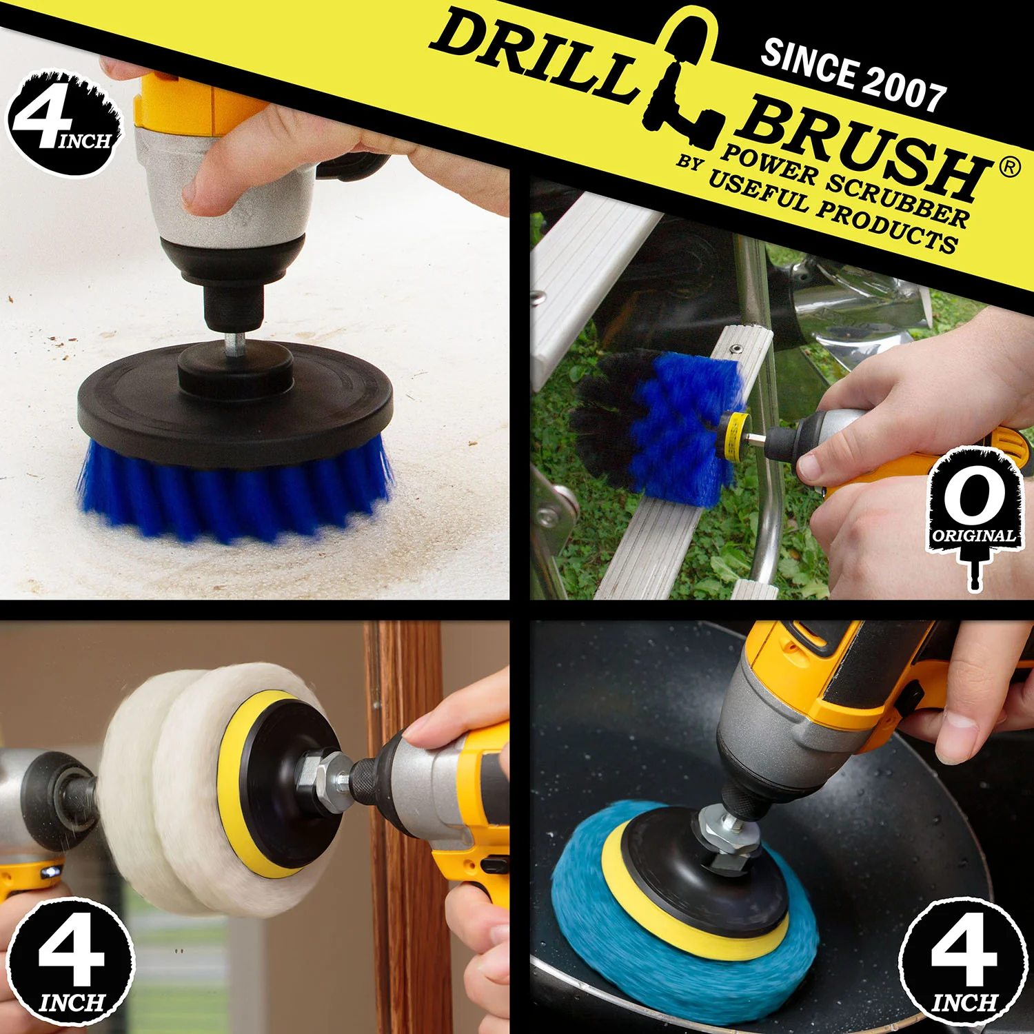 Original & 4in Blue Brushes w/4in Pads - Soft & Stiff Pads - Pool & Marine | S-B4O-P4-WB-4V-QC-DB - Image 4