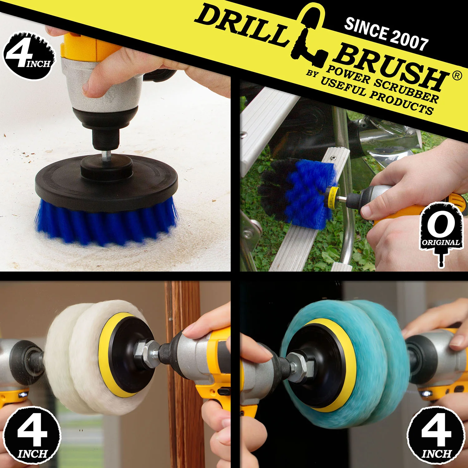 Original & 4in Blue Brushes w/4in Pads - Soft Pads - Pool & Marine | S-B4O-P4-WU-4V-QC-DB - Image 4