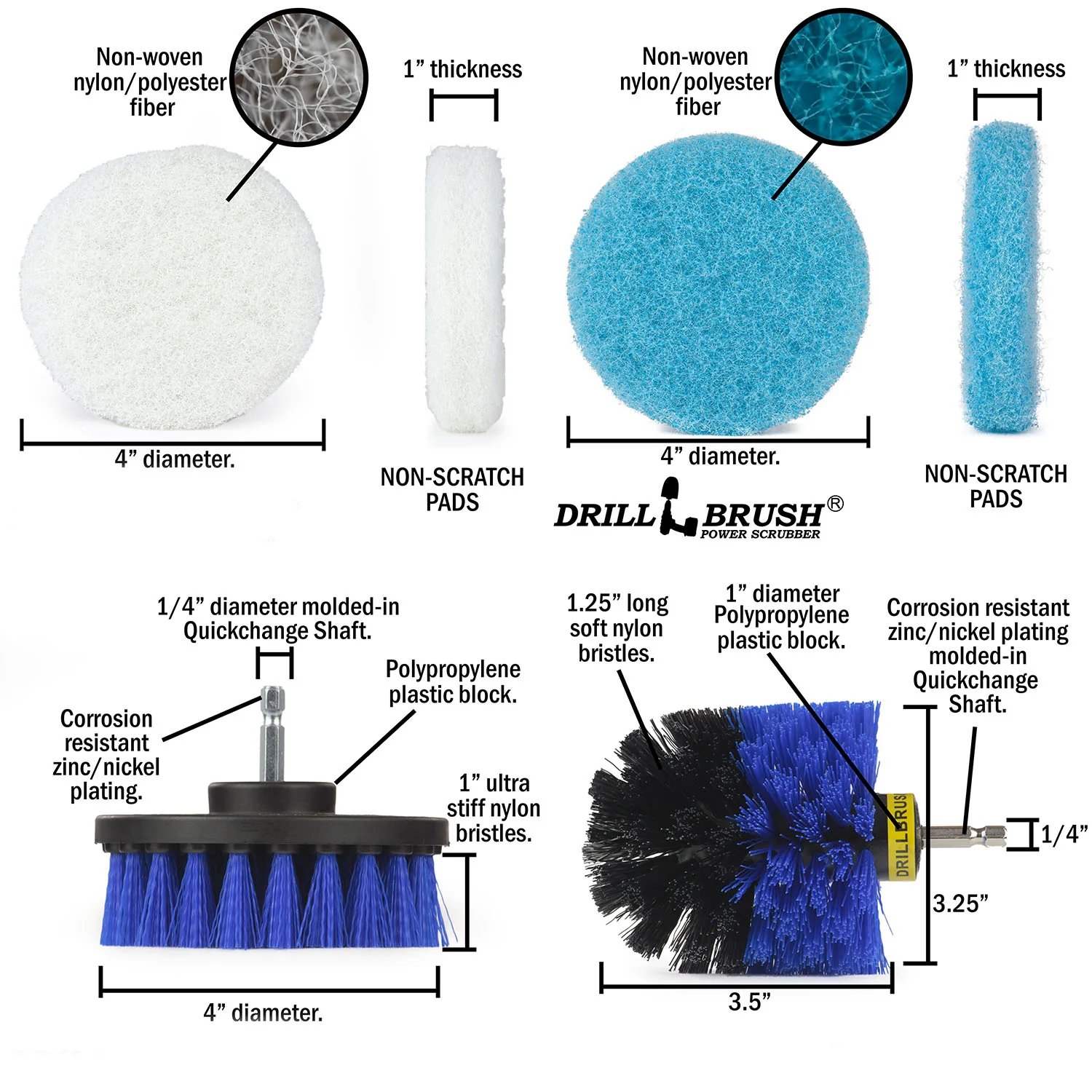 Original & 4in Blue Brushes w/4in Pads - Soft Pads - Pool & Marine | S-B4O-P4-WU-4V-QC-DB - Image 5