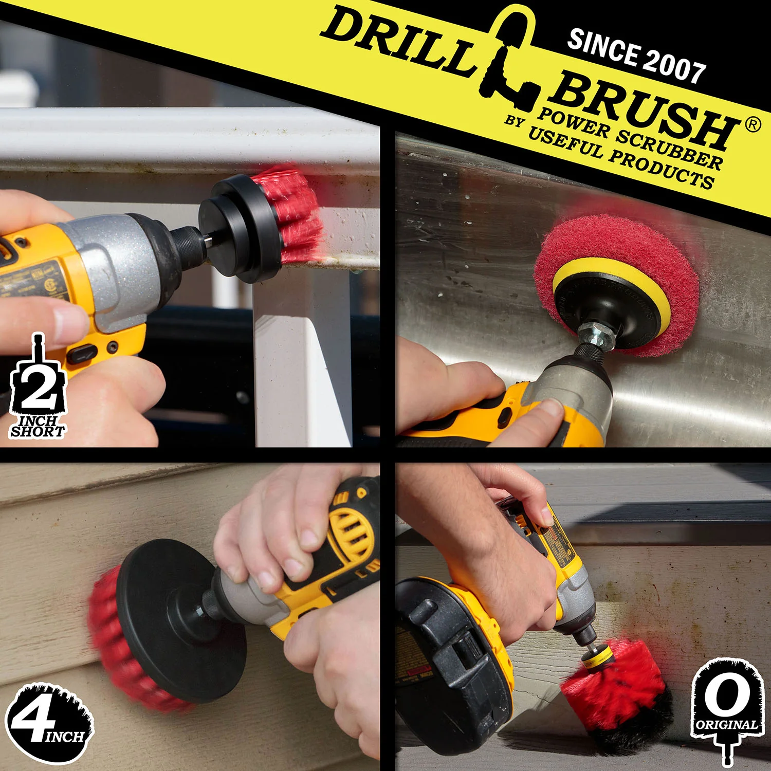 Original, 4in, & 2in Red Brushes w/4in Red Pads - Stiff - Patio & Outdoor | S-R42O-P4-3R-3V-QC-DB - Image 4