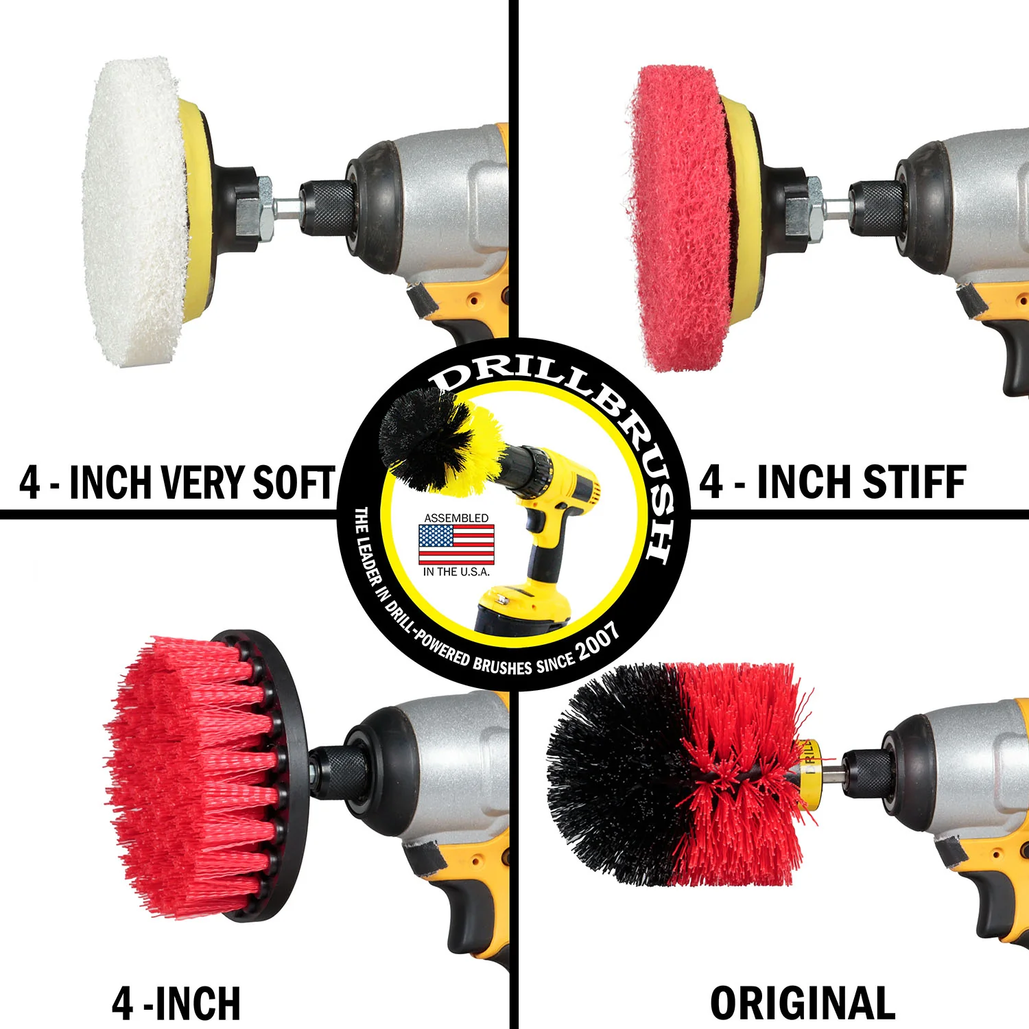 Original & 4in Red Brushes w/4in Pads - Soft & Medium Pads - Outdoor & Patio | S-R4O-P4-WR-4V-QC-DB - Image 3