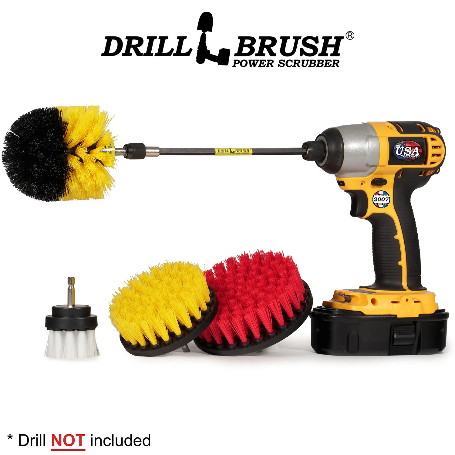 Original, 5in, 4in, and 2in Variety Brushes w. 7in Extension - Home & Bathroom Cleaning | S-W2-Y4O-R5-7X-QC-DB - Image 2